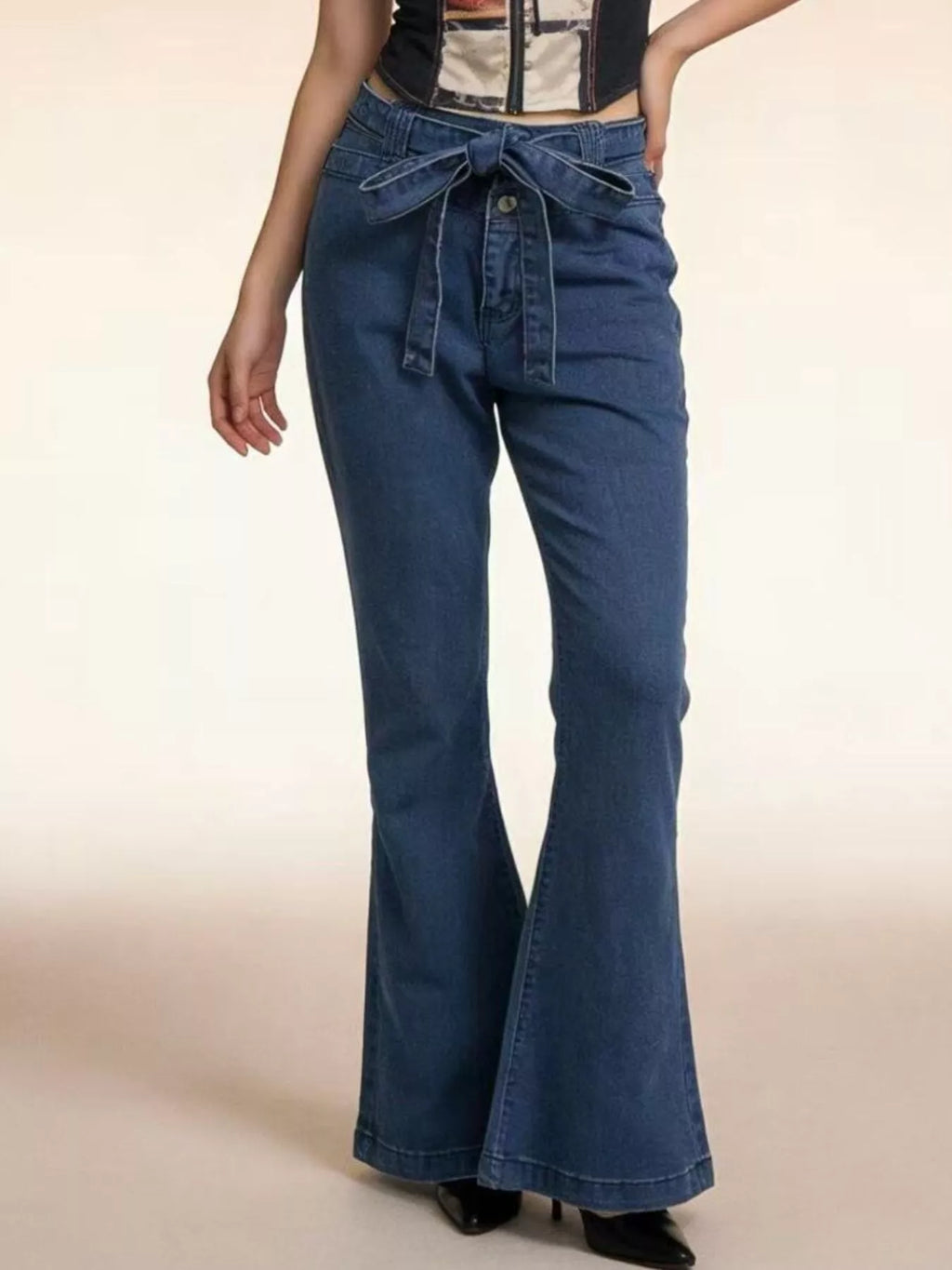 women's bow-tie high-waisted flare jeans - alternate angle
