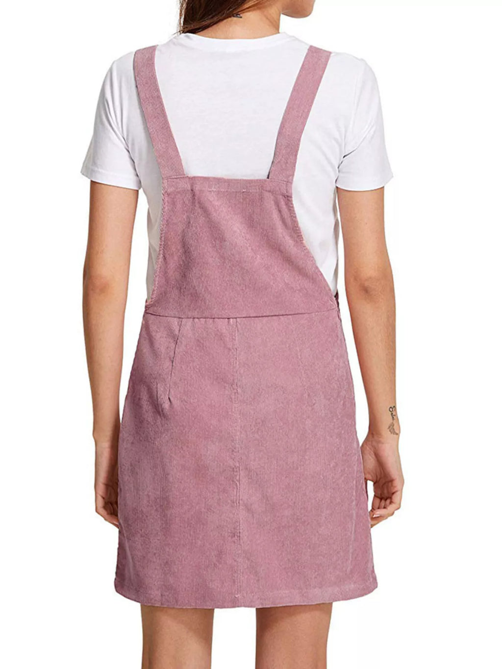 women's corduroy wide strap overall dress - back view