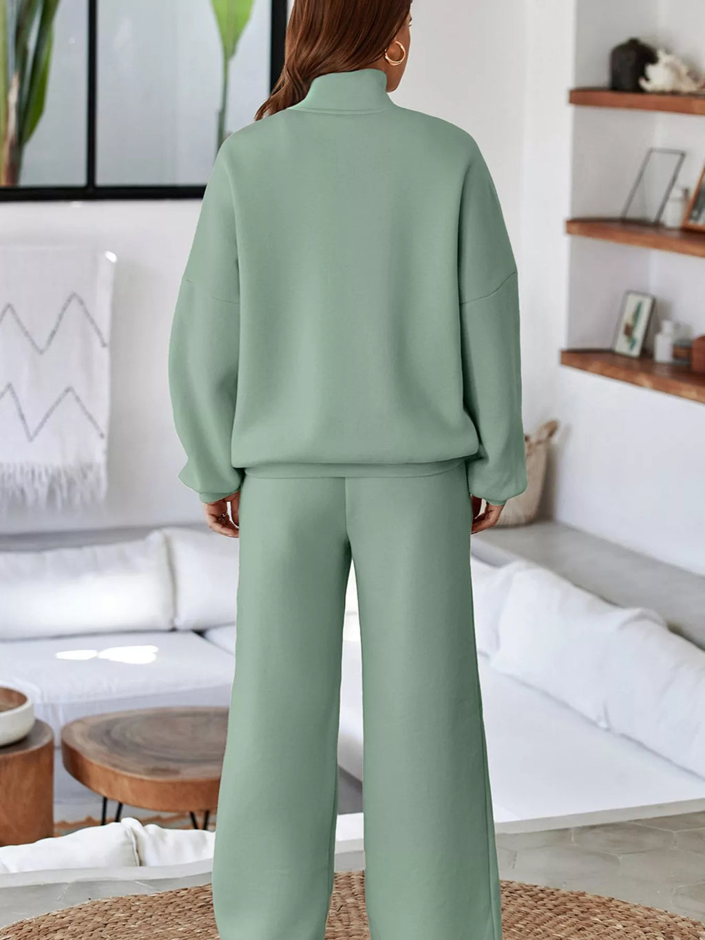 women's drop shoulder zip up jacket and drawstring pants active 2pcs set - extra view