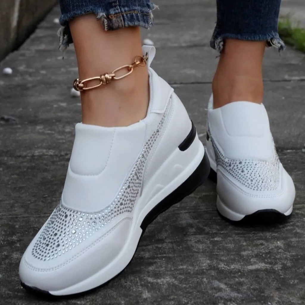 women's rhinestone embellished wedge sneakers - styling option