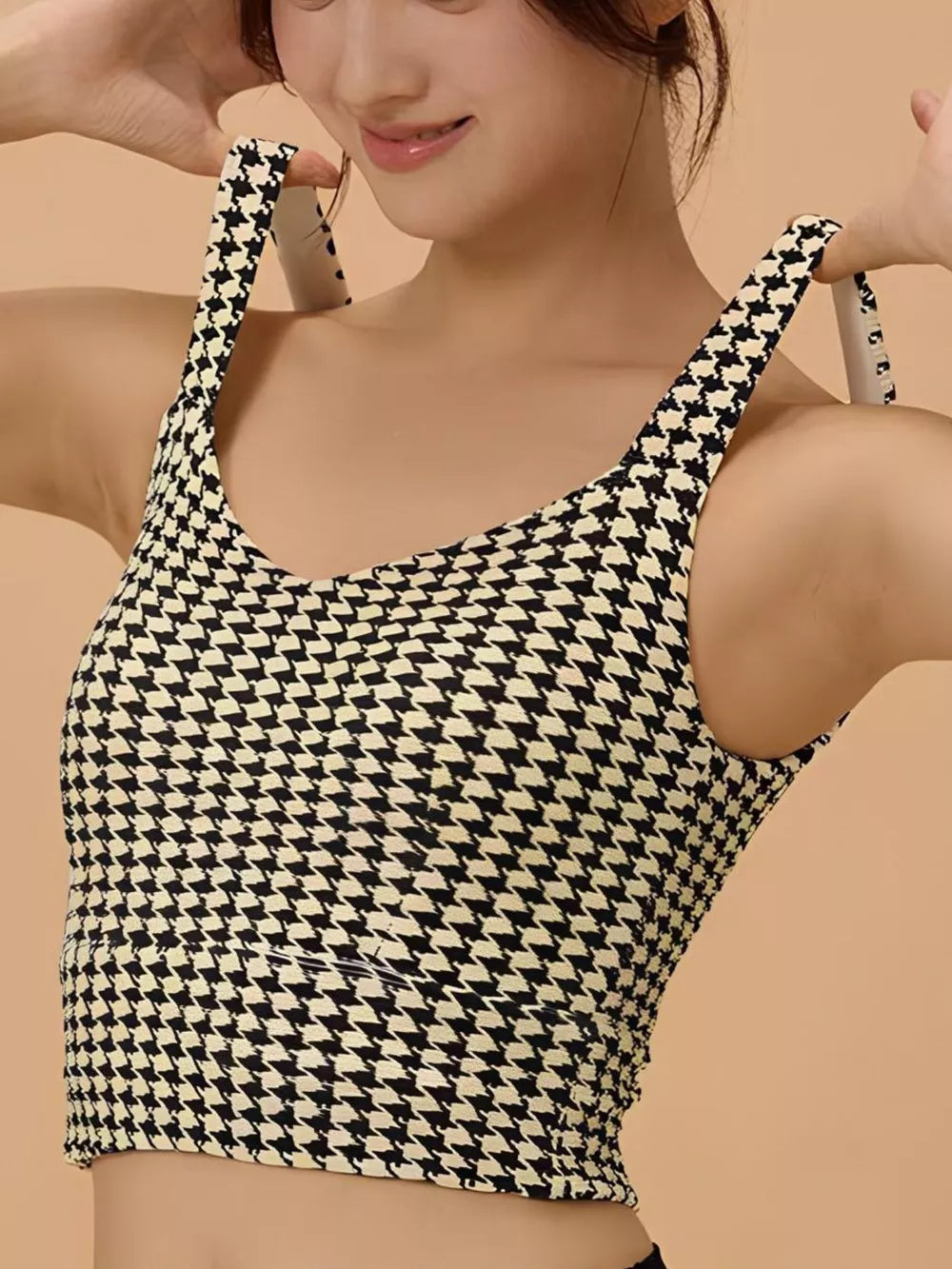 women's crisscross back houndstooth active bra - main product image
