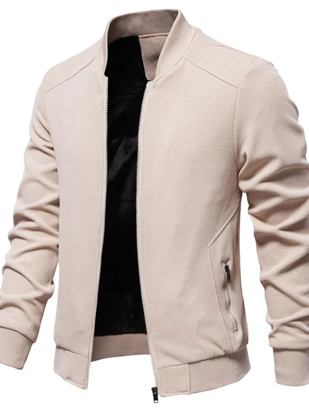 Men's Waffle Knit Baseball Collar Zip Up Jacket Dust Storm