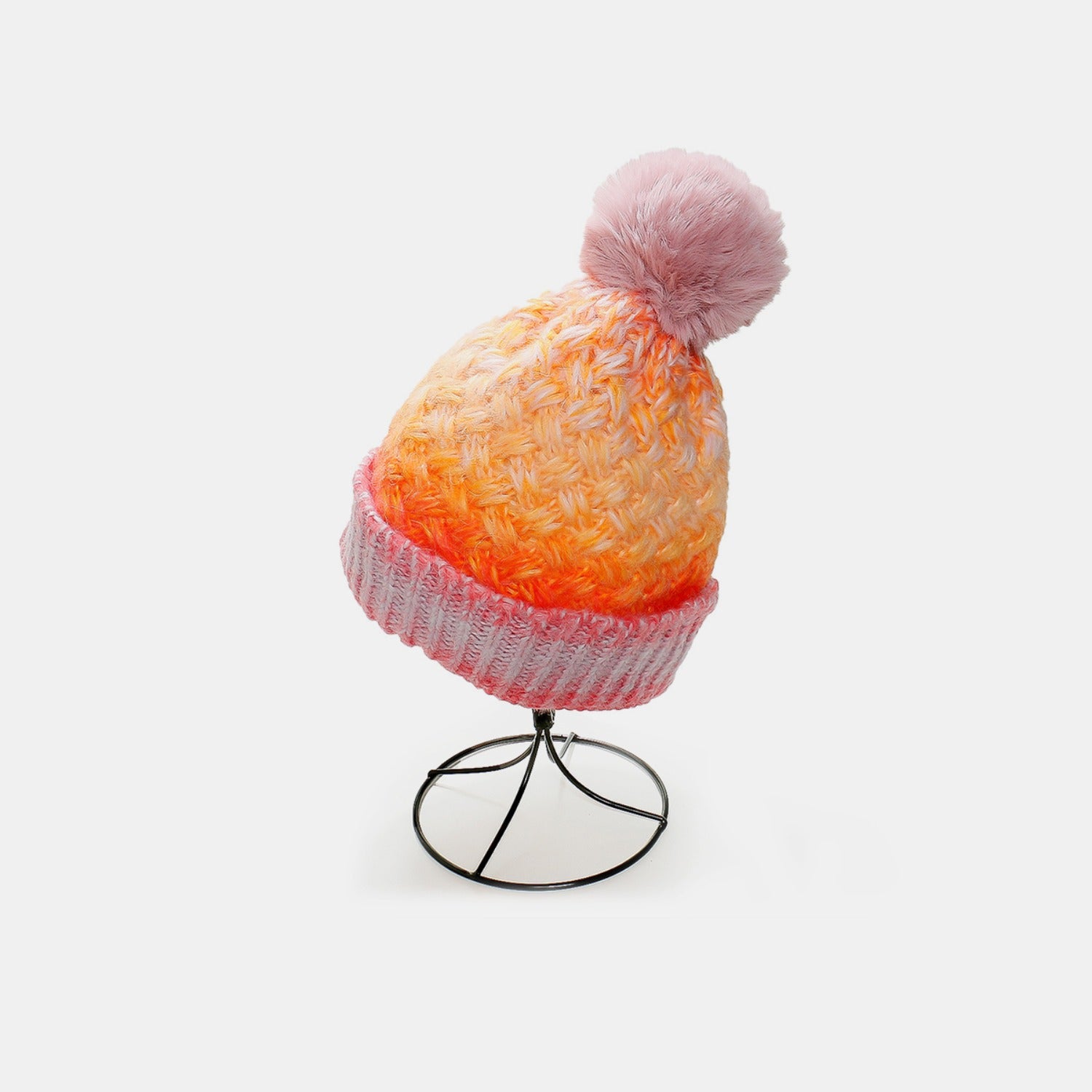 Gradient Knit Hat with Pompom Orange One Size