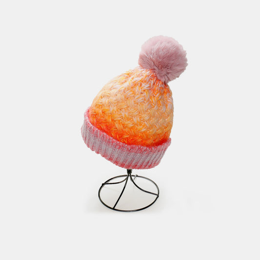 Gradient Knit Hat with Pompom Orange One Size