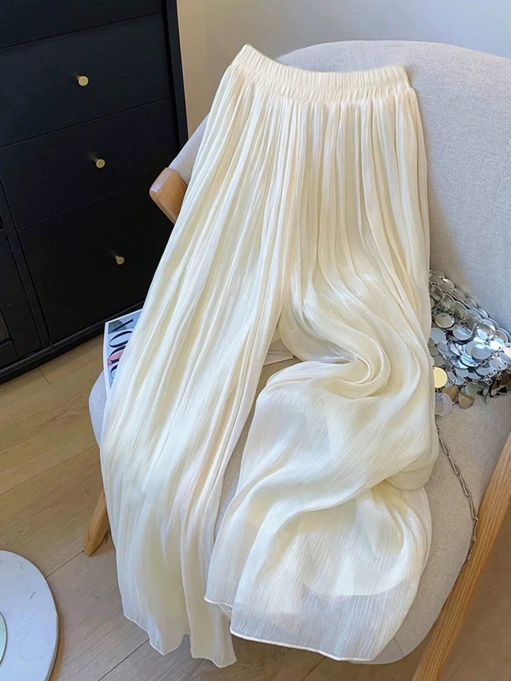 Mesh Wide Leg Pants Ivory