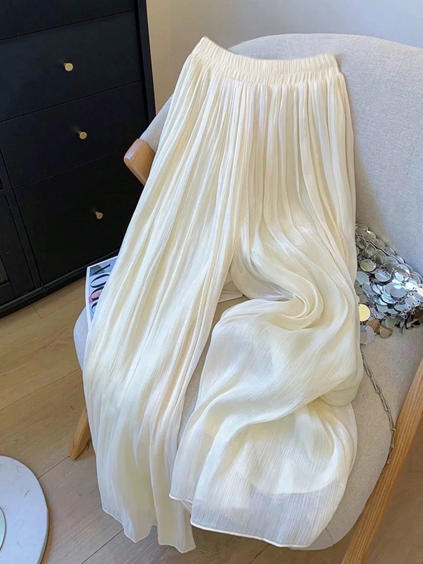 Mesh Wide Leg Pants Ivory