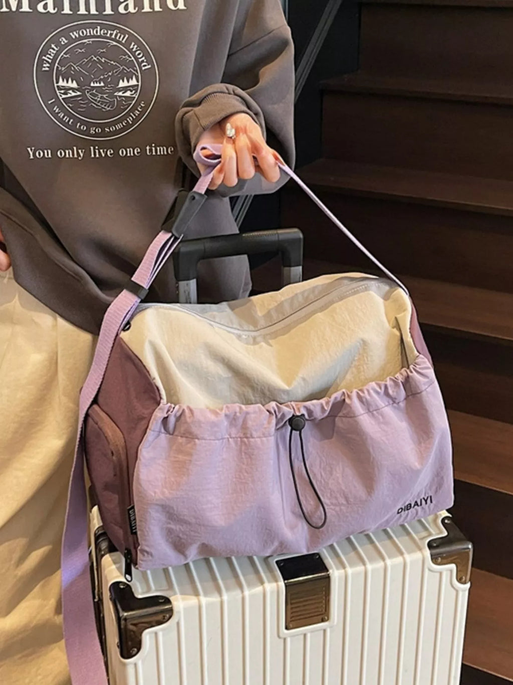 women's lightweight drawstring closure travel bag - extra view