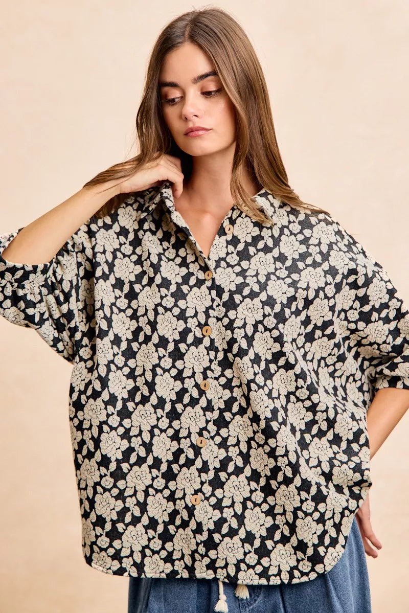 women's bibi floral jacquard short dolman sleeves shirt - extra view