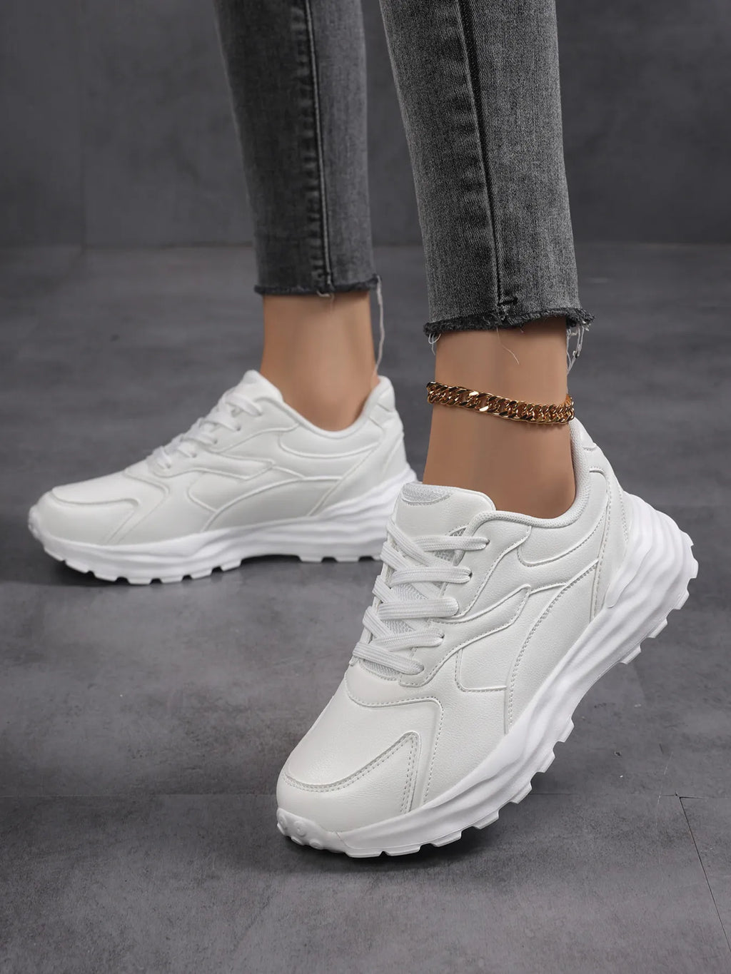 women's round toe lace up sneakers - lifestyle shot