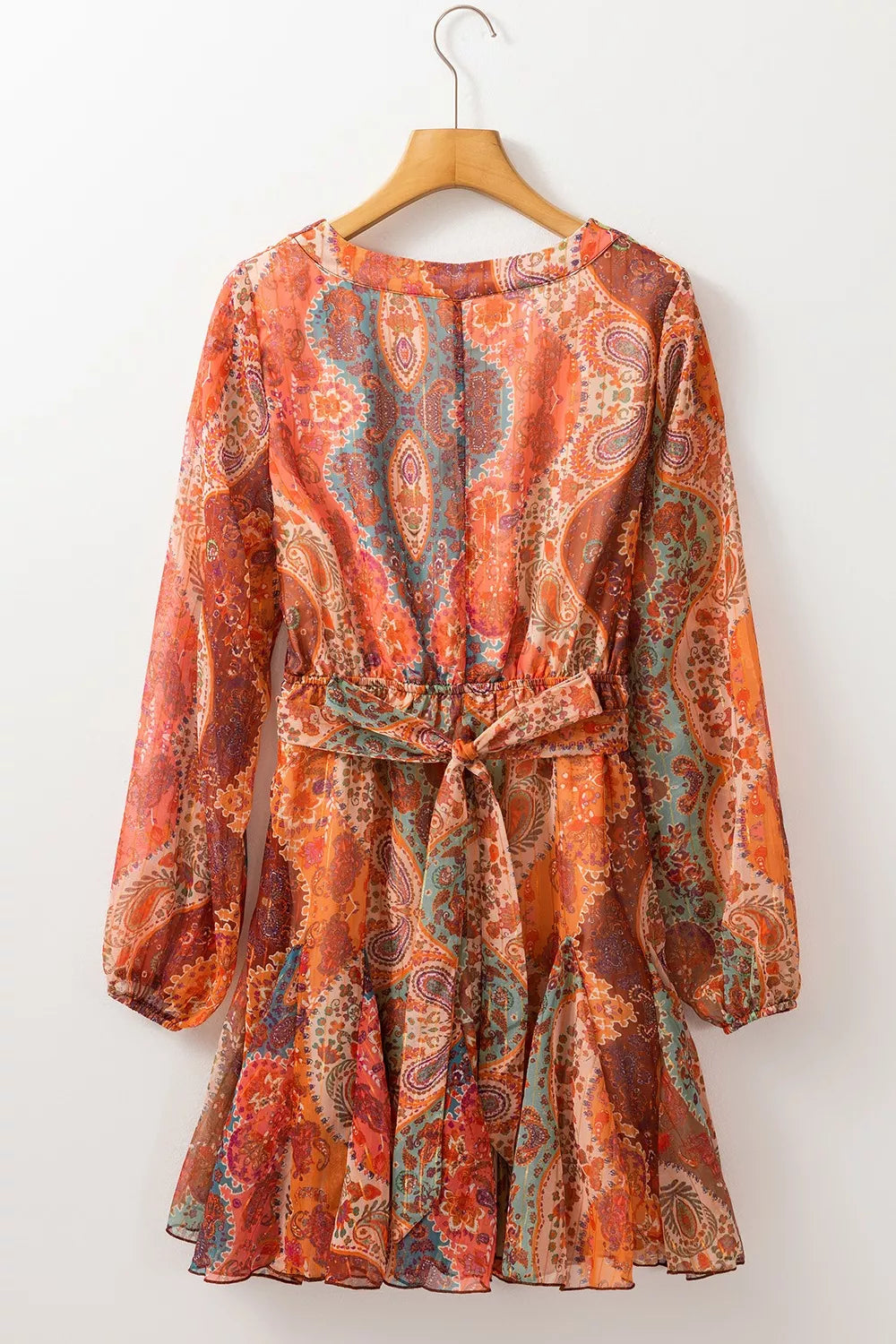 women's boho paisley print long sleeve mini dress - styling option