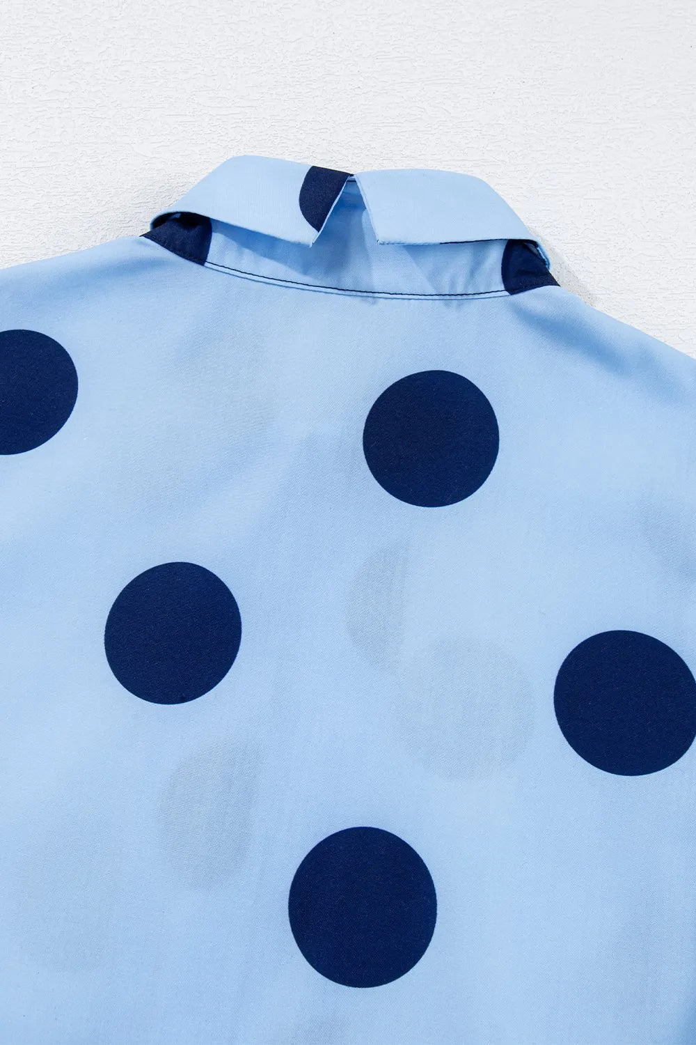 Polka Dot Print Ruffled Short Sleeve Buttoned Collared Blouse