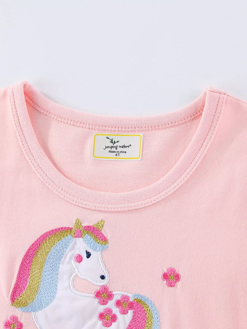 women's children's cute unicorn applique ruffle sleeve dress - close-up detail