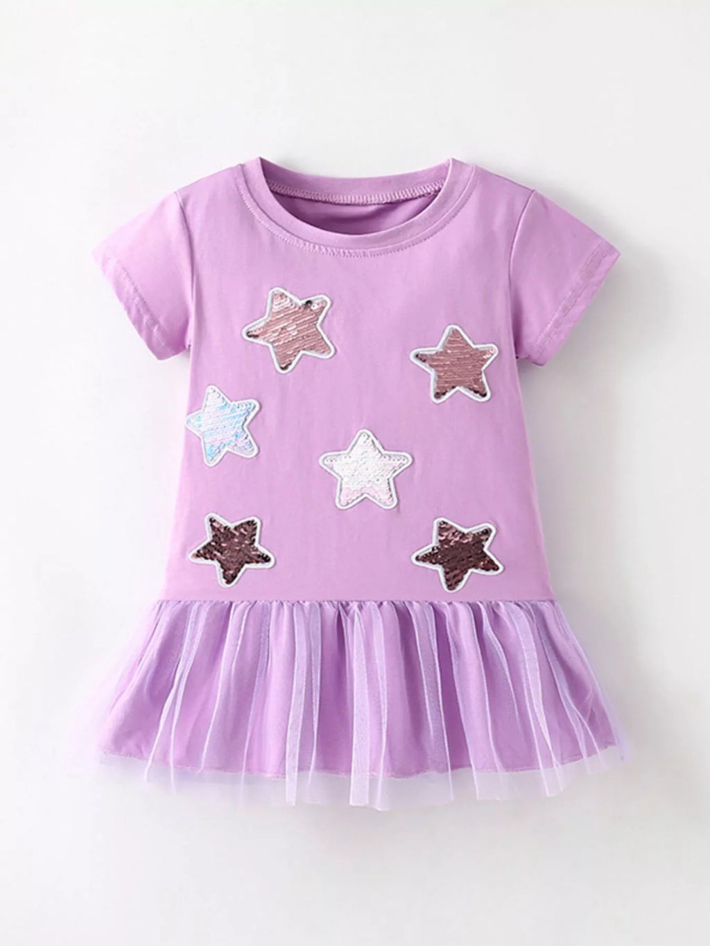 women's children's star round neck tulle hem dress - main product image