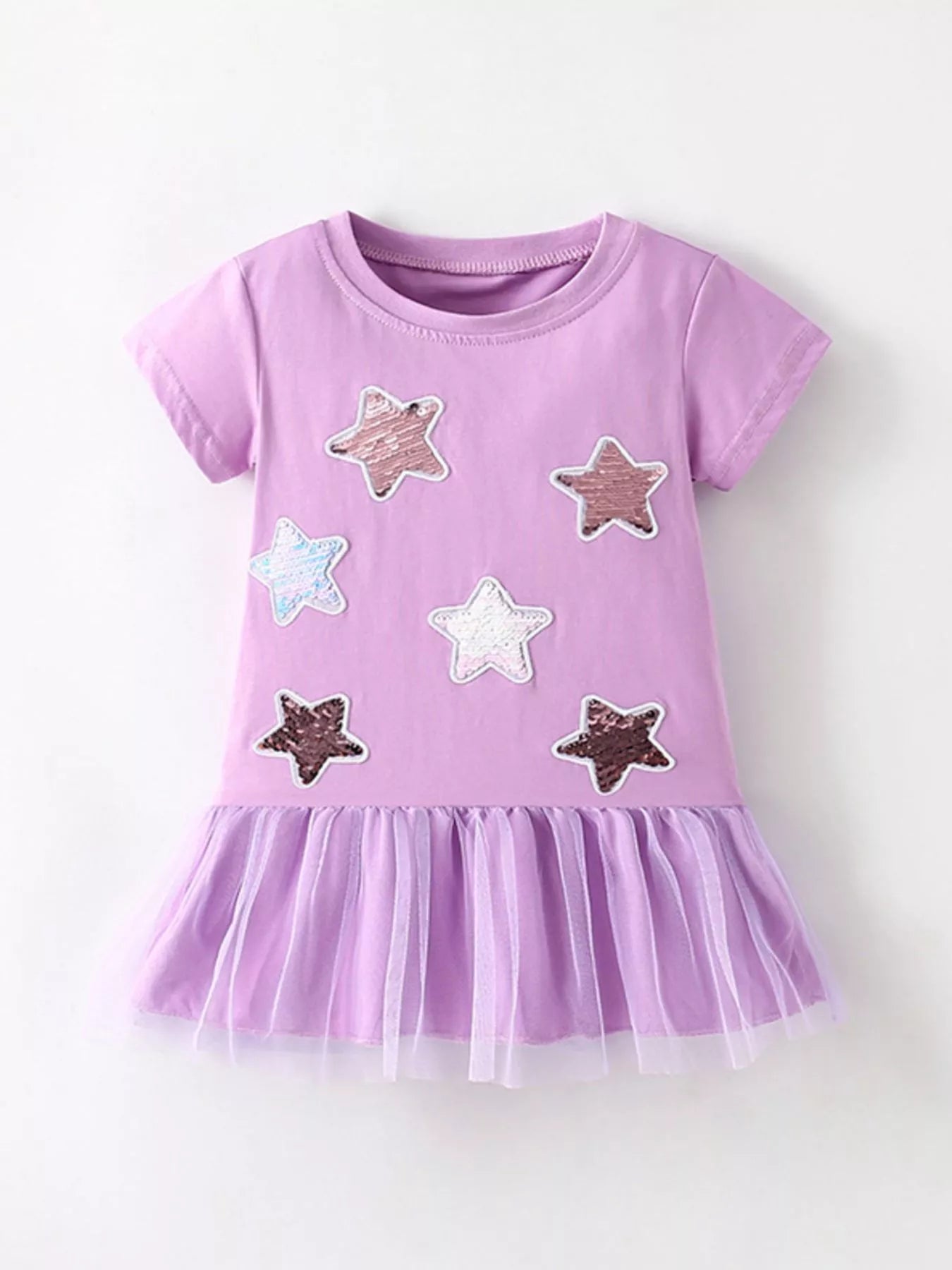 women's children's star round neck tulle hem dress - main product image