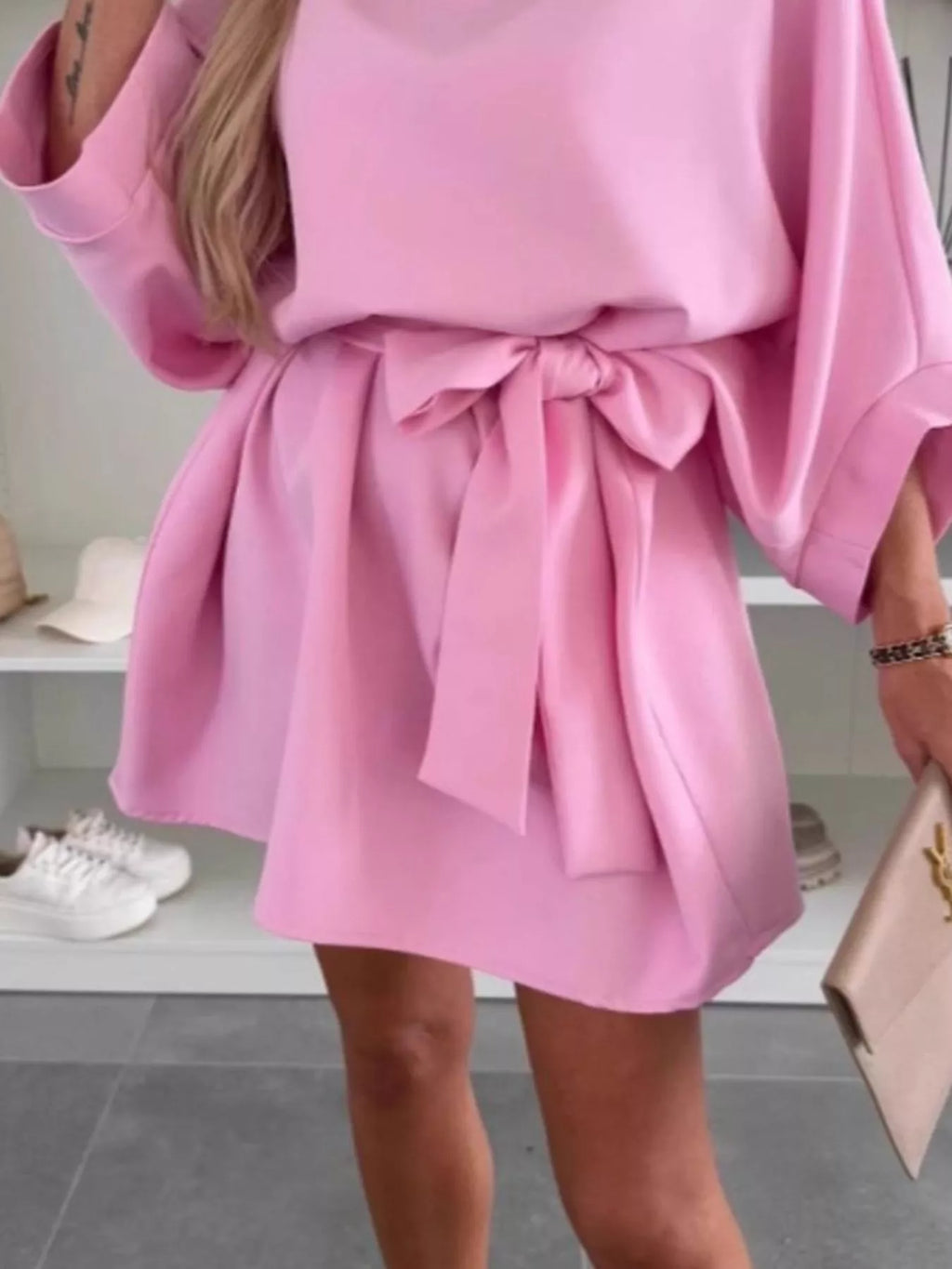 women's batwing sleeve tie waist mini dress - extra view