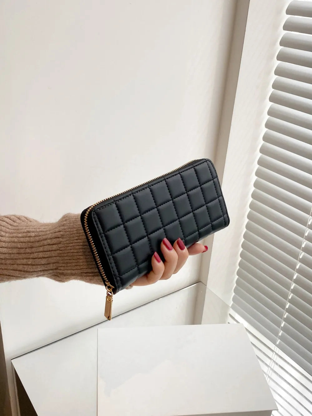 PU Leather Solid Color Wallet Black One Size