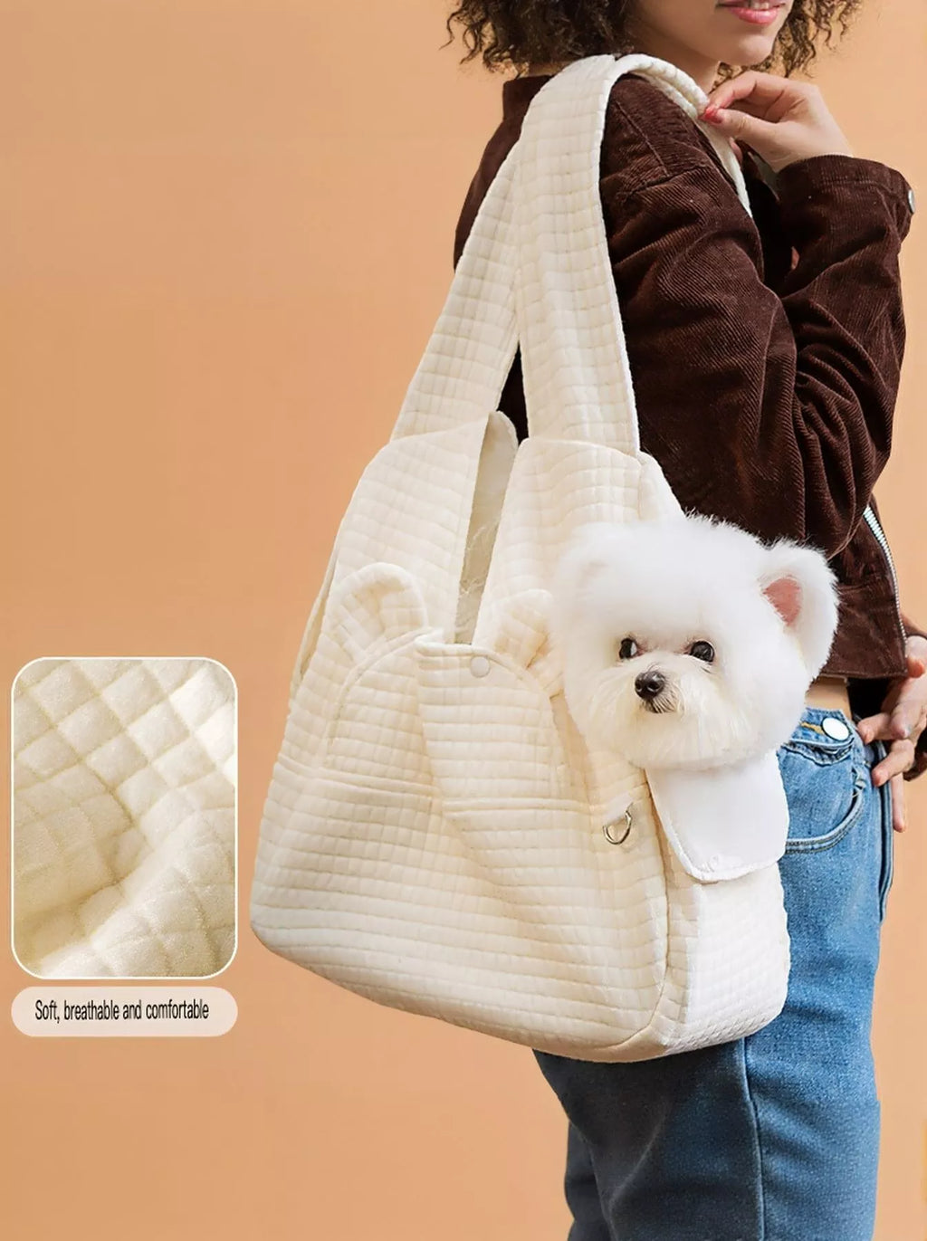 comfortable quilted pet carrier sling bag - back view