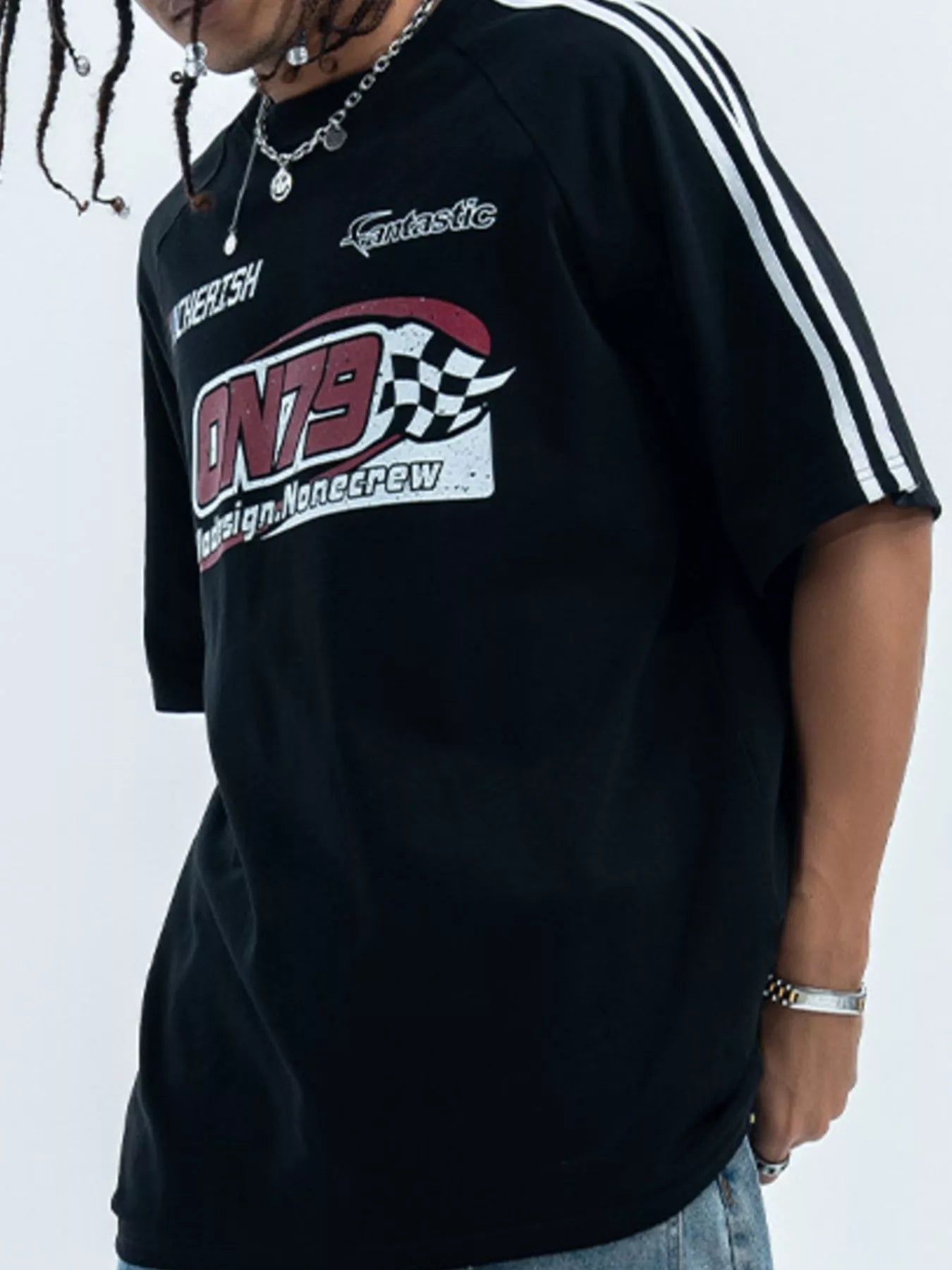 men's men's graphic round neck oversized t-shirt - back view