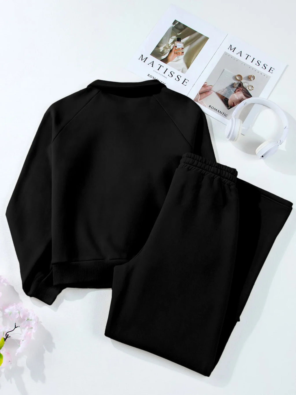 women's collared sweatshirt and high waist pants active set - styling option
