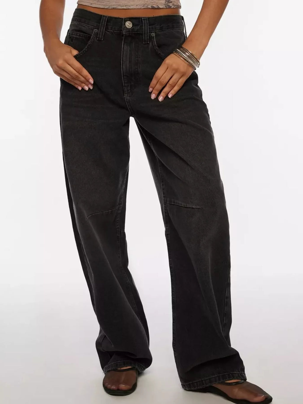 women's vintage wash wide leg jeans - product showcase