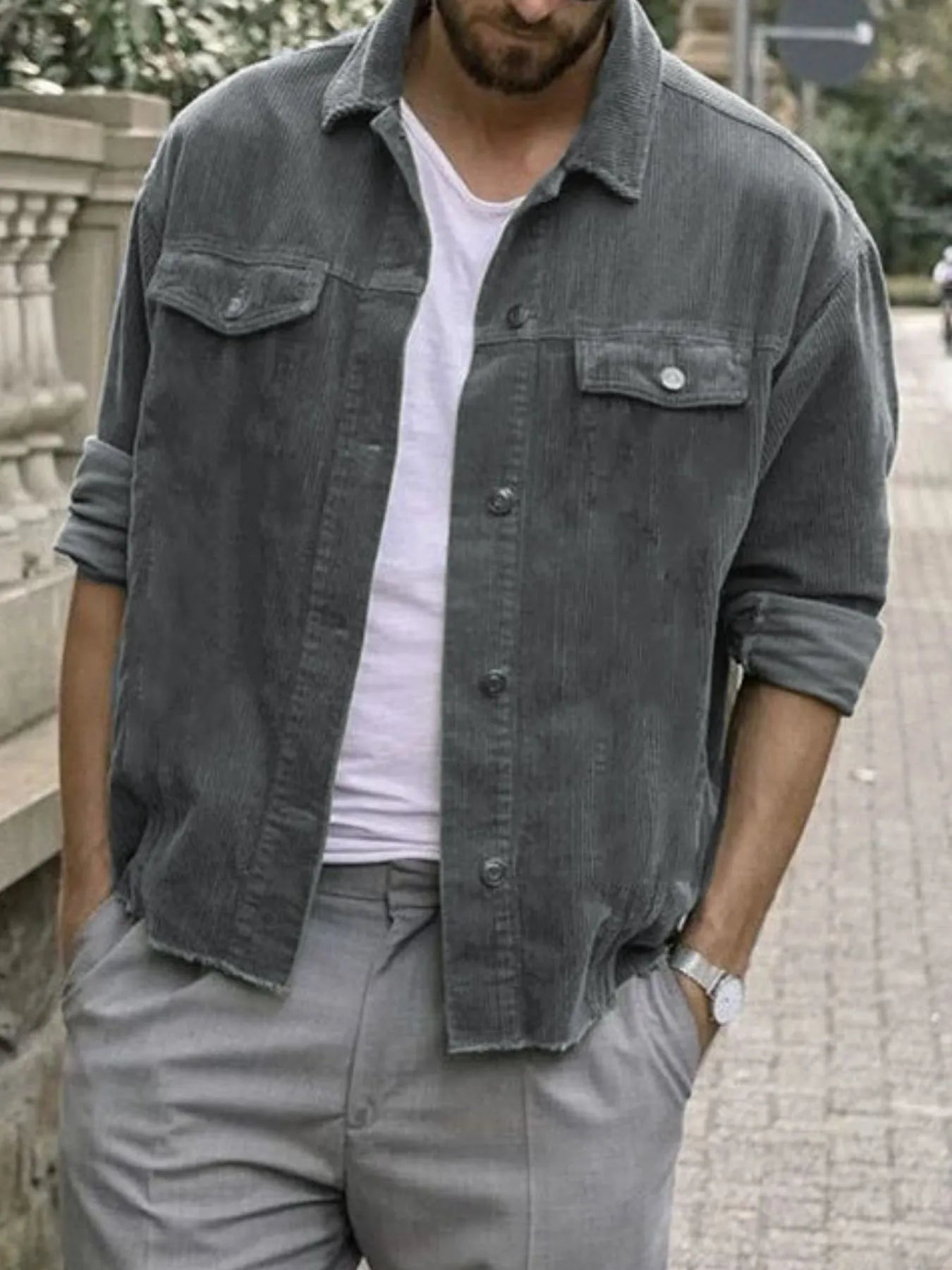 men’s casual warm jacket with belted waist