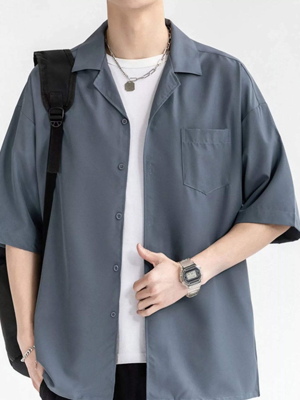 men's men's plus size button up half sleeve shirt - extra view