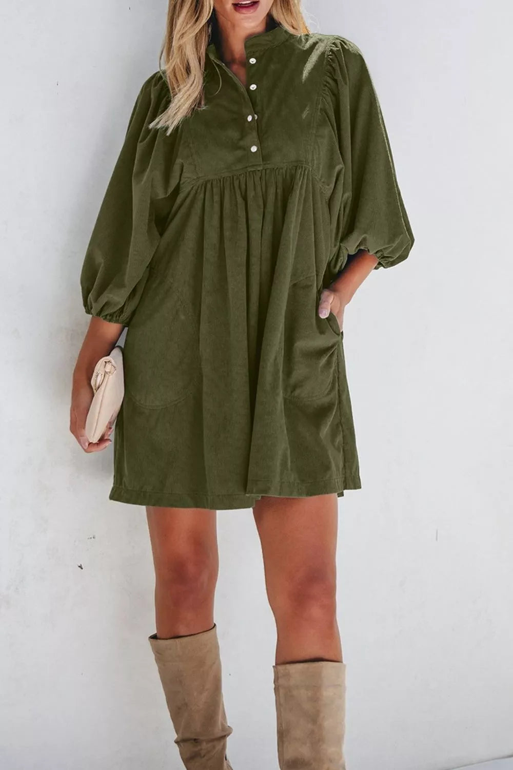 women's corduroy button-down babydoll dress - additional image