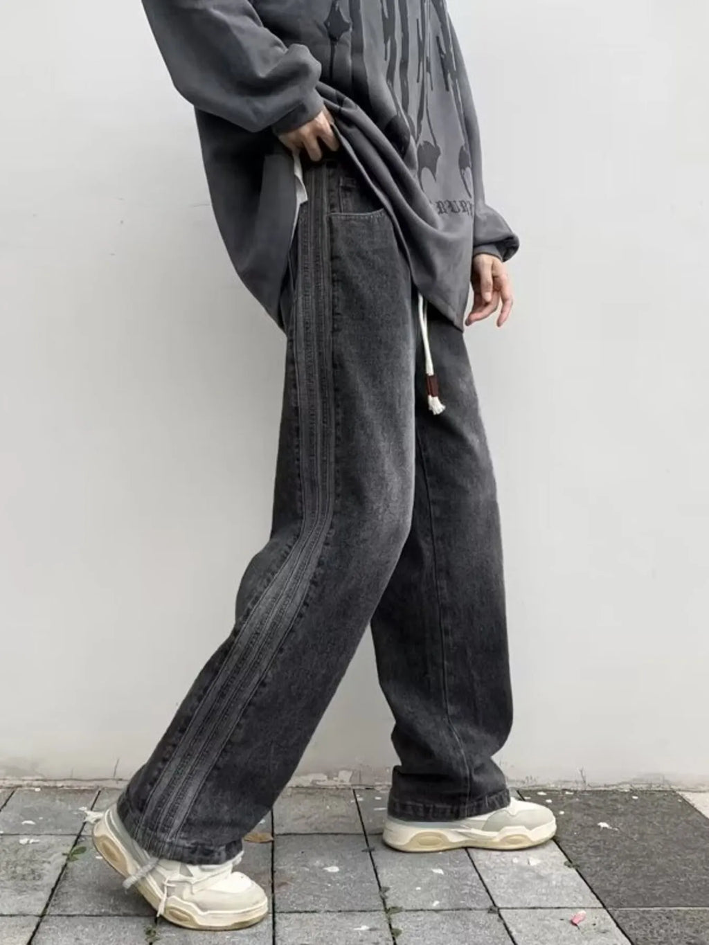men's men's full size vintage wash wide leg jeans plus size - extra view
