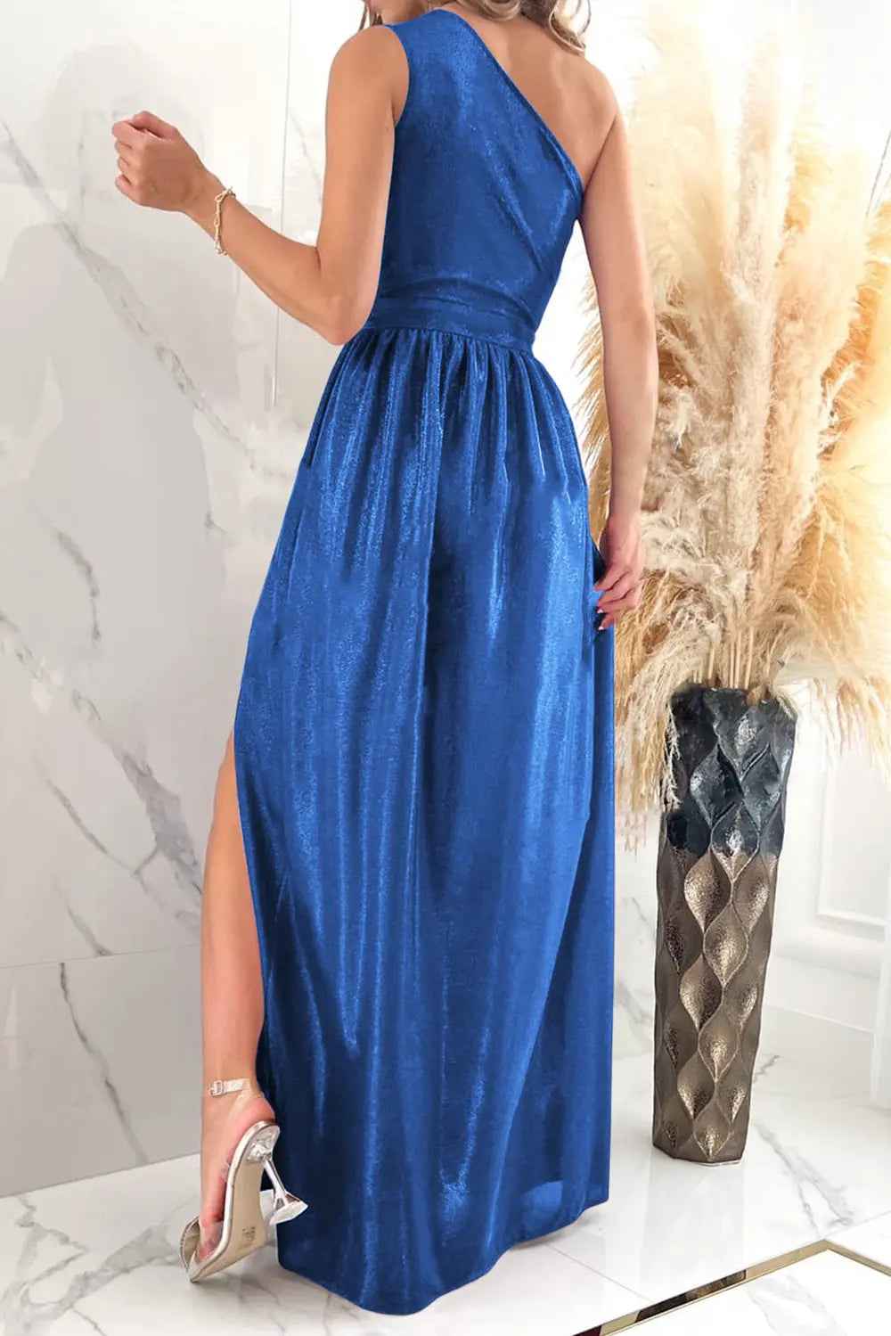 One-Shoulder Slit Ruched Maxi Dress – Donjane