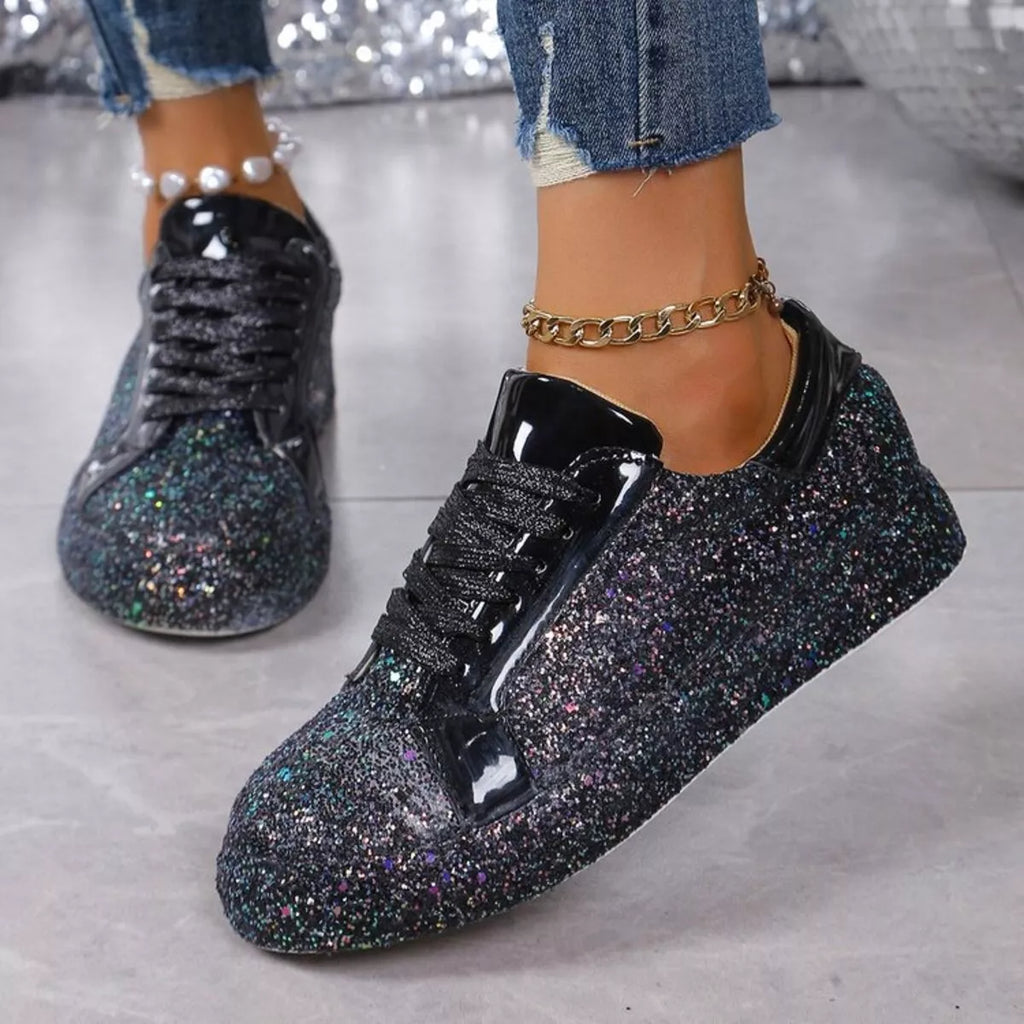 women's sparkling lace up sneakers - additional angle