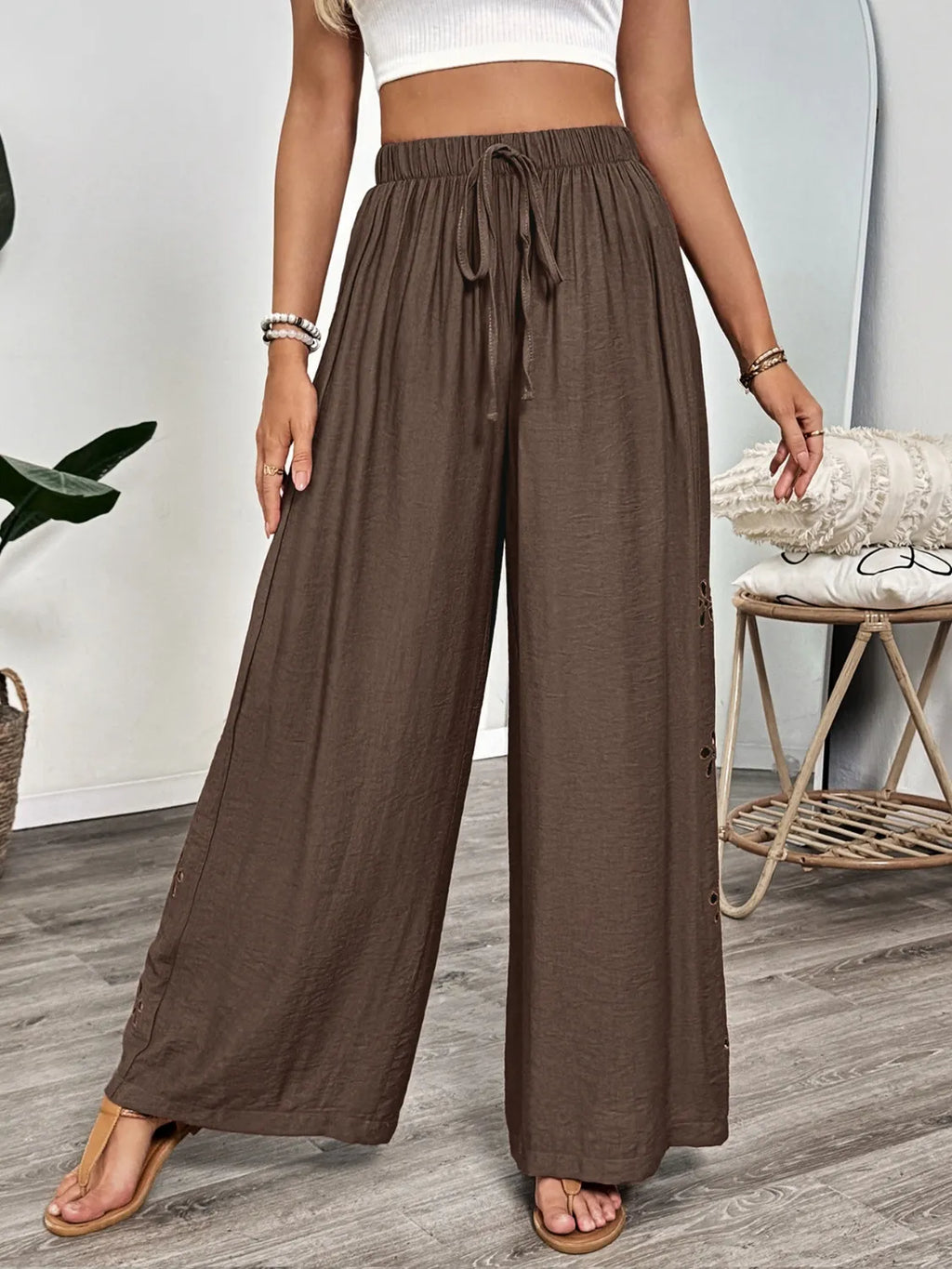 Casual Wide Leg Pants Dark Brown
