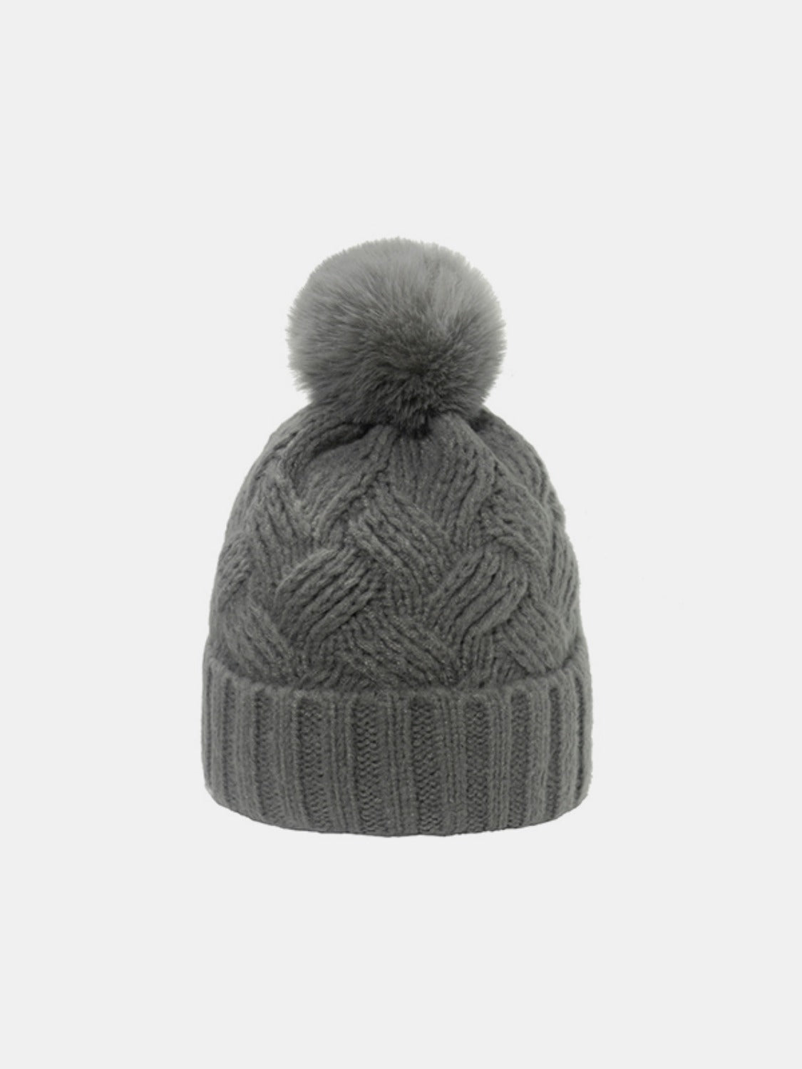 Roll Rim Cable-Knit Hat Gray One Size