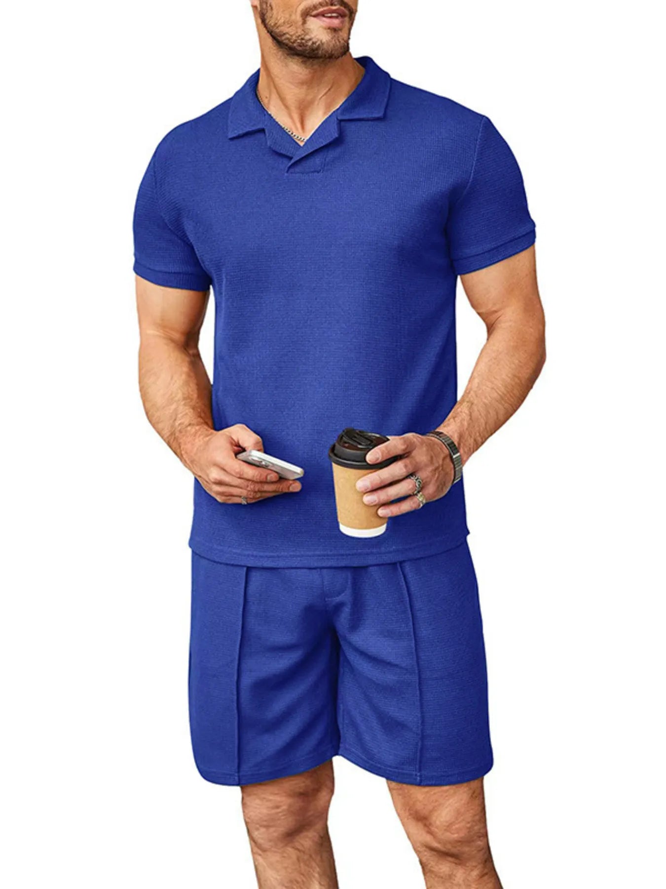 men's men's plus size short sleeve top and shorts set - back view