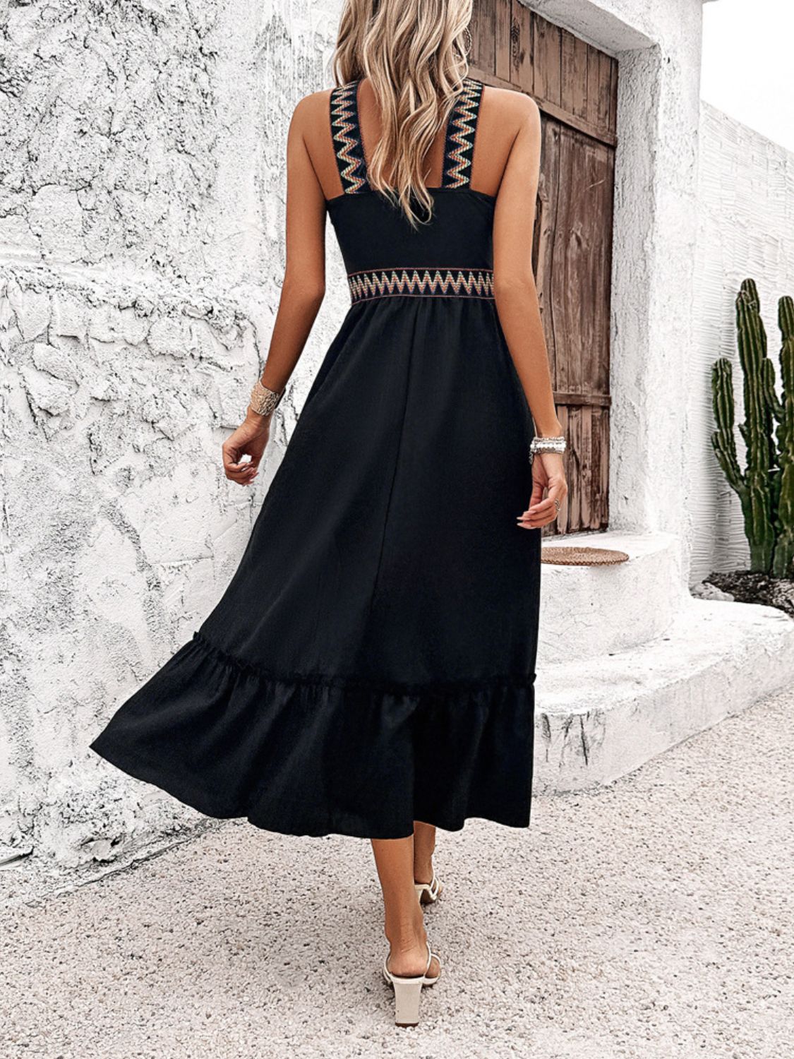 Devine Ruffled Slit Sleeveless Midi Dress