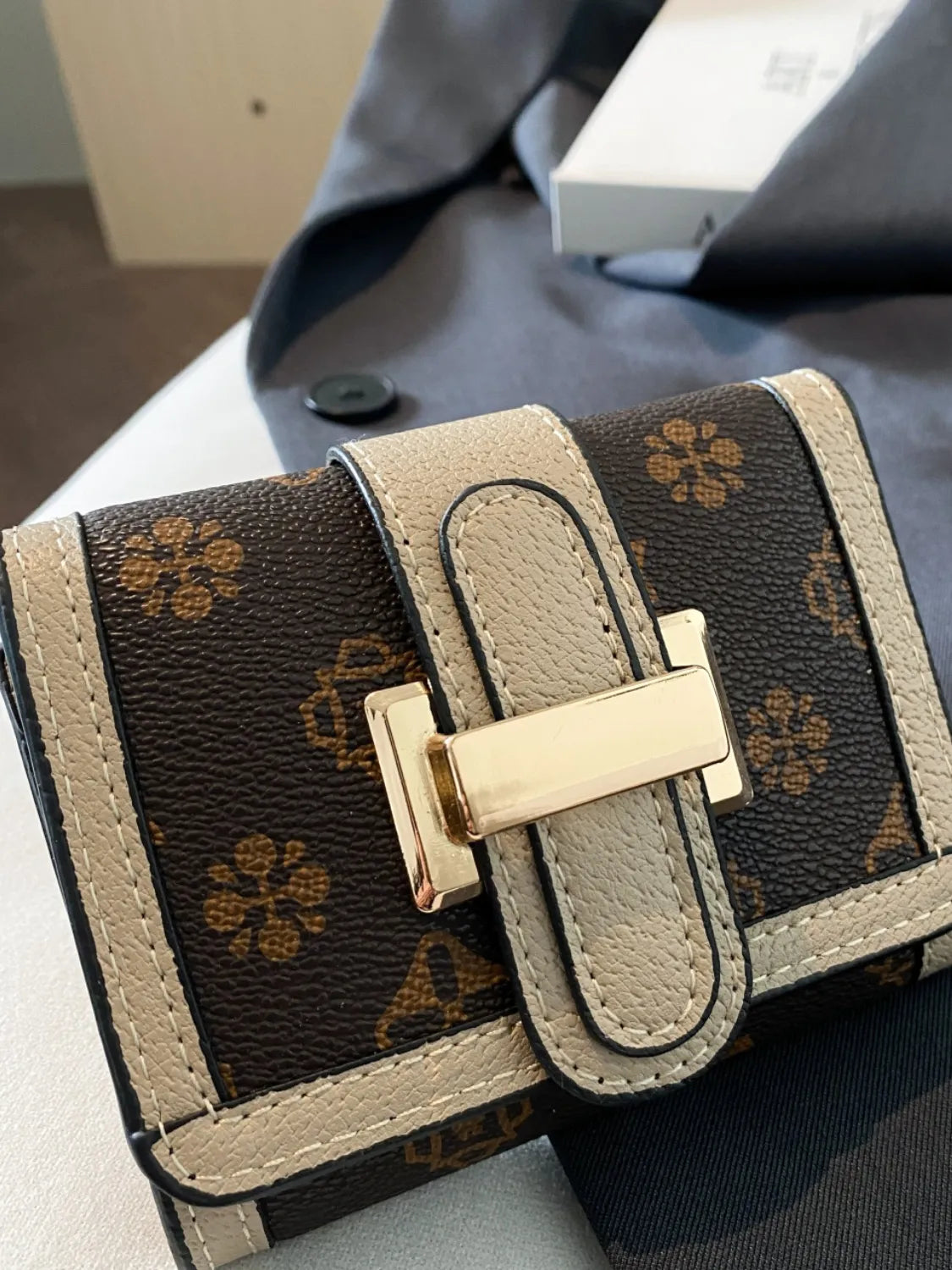Printed PU Leather Wallet Khaki One Size