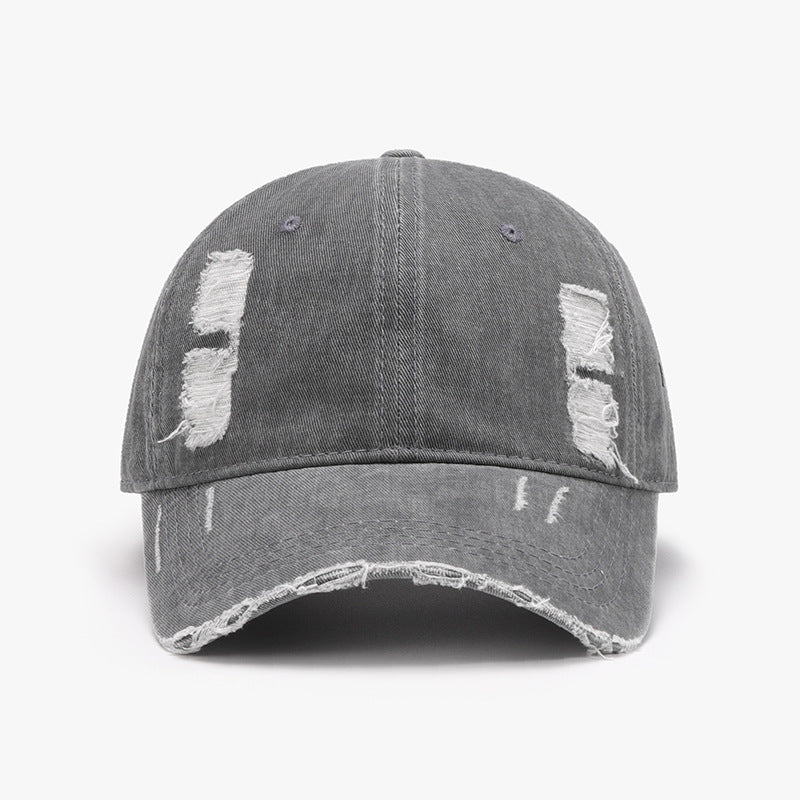 Distressed Adjustable Cotton Baseball Cap Dark Gray One Size