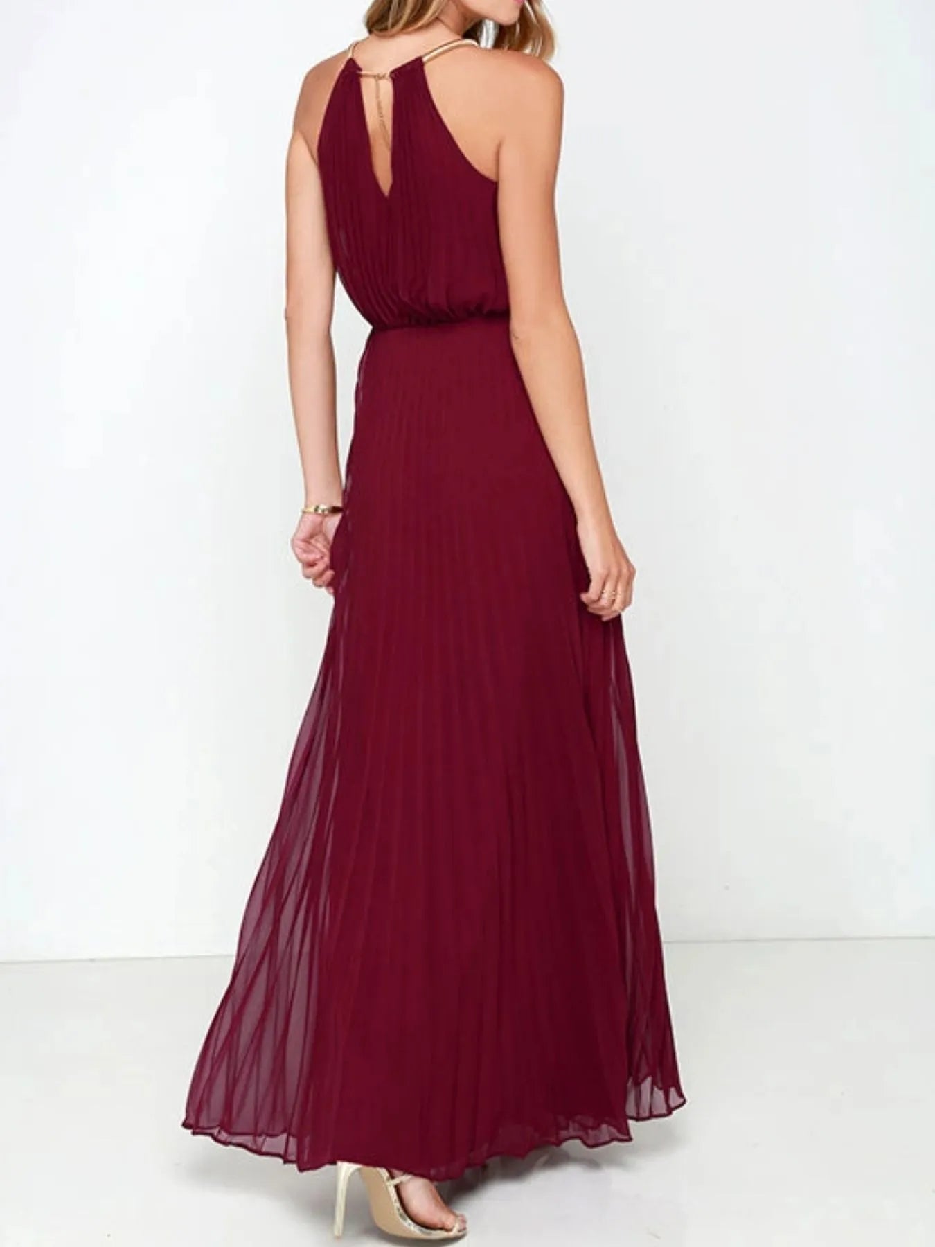 Pleated Sleeveless Maxi Tank Dress