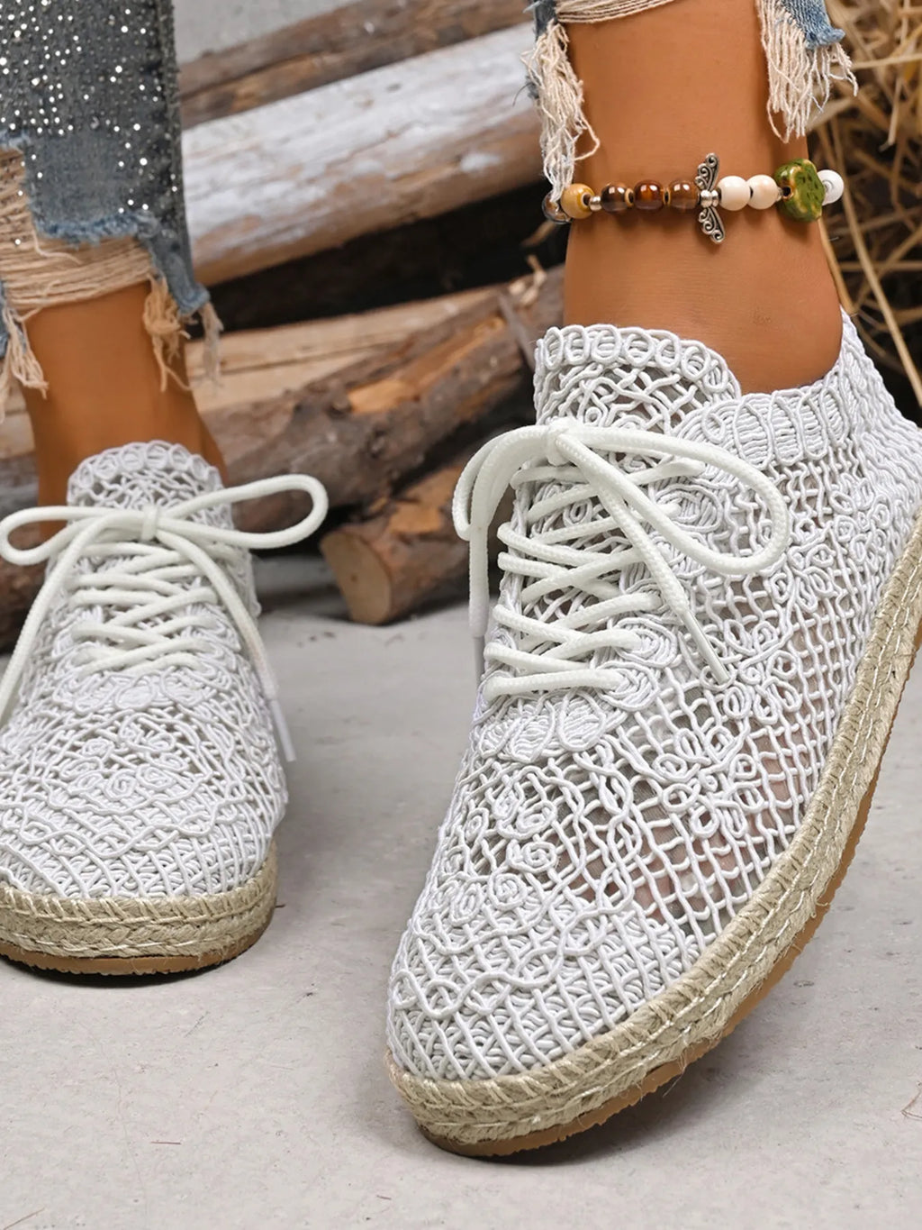women's breathable woven lace up sneakers - additional image