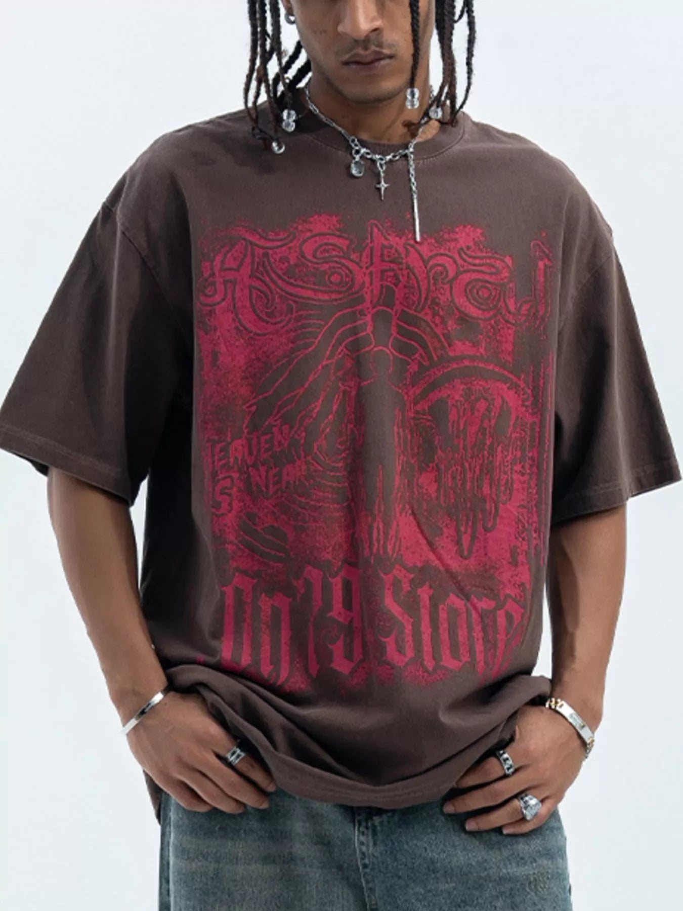 men's men's graphic round neck oversized t-shirt - additional angle