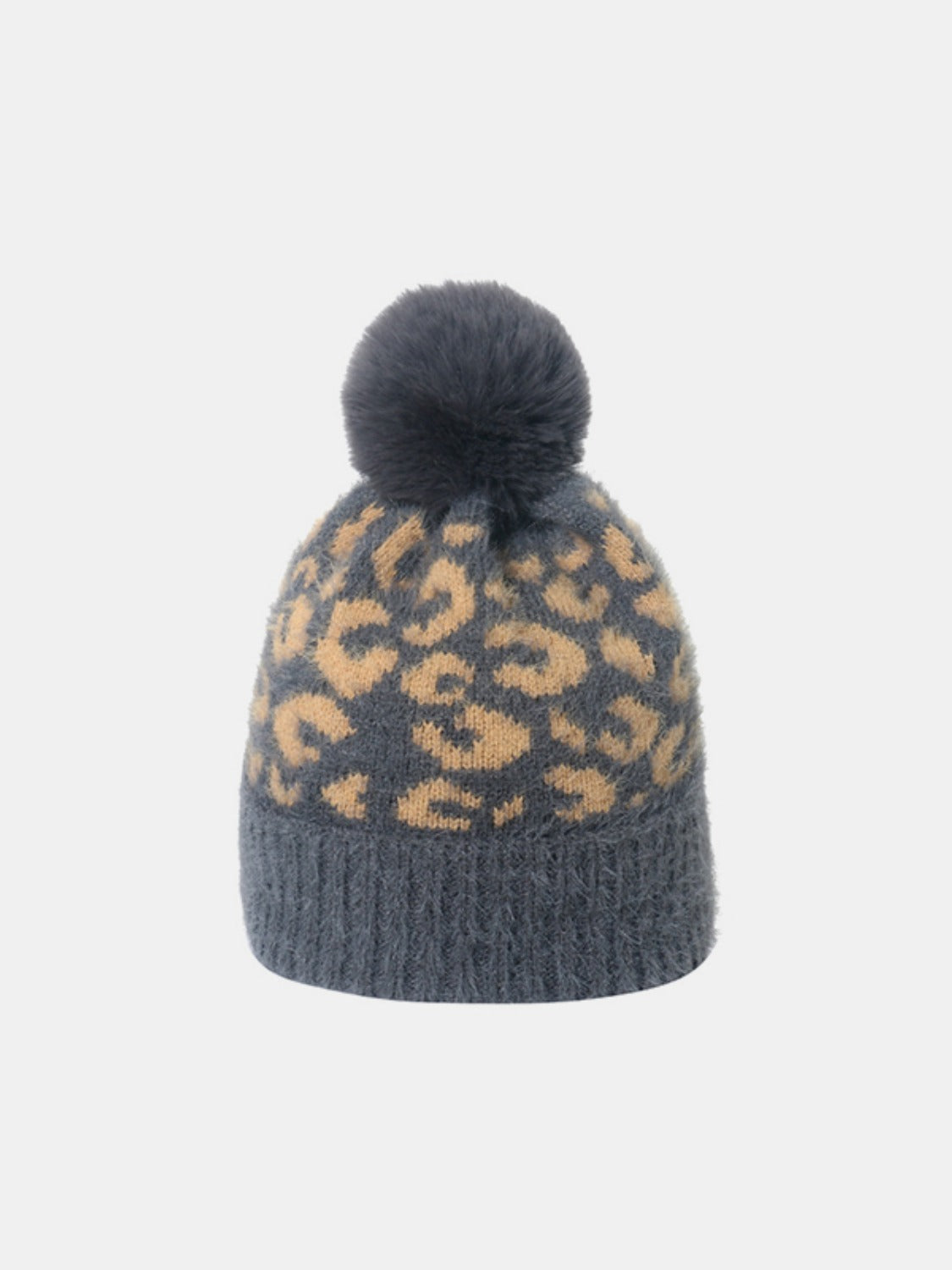 Leopard Hat with Pompom Dark Gray One Size