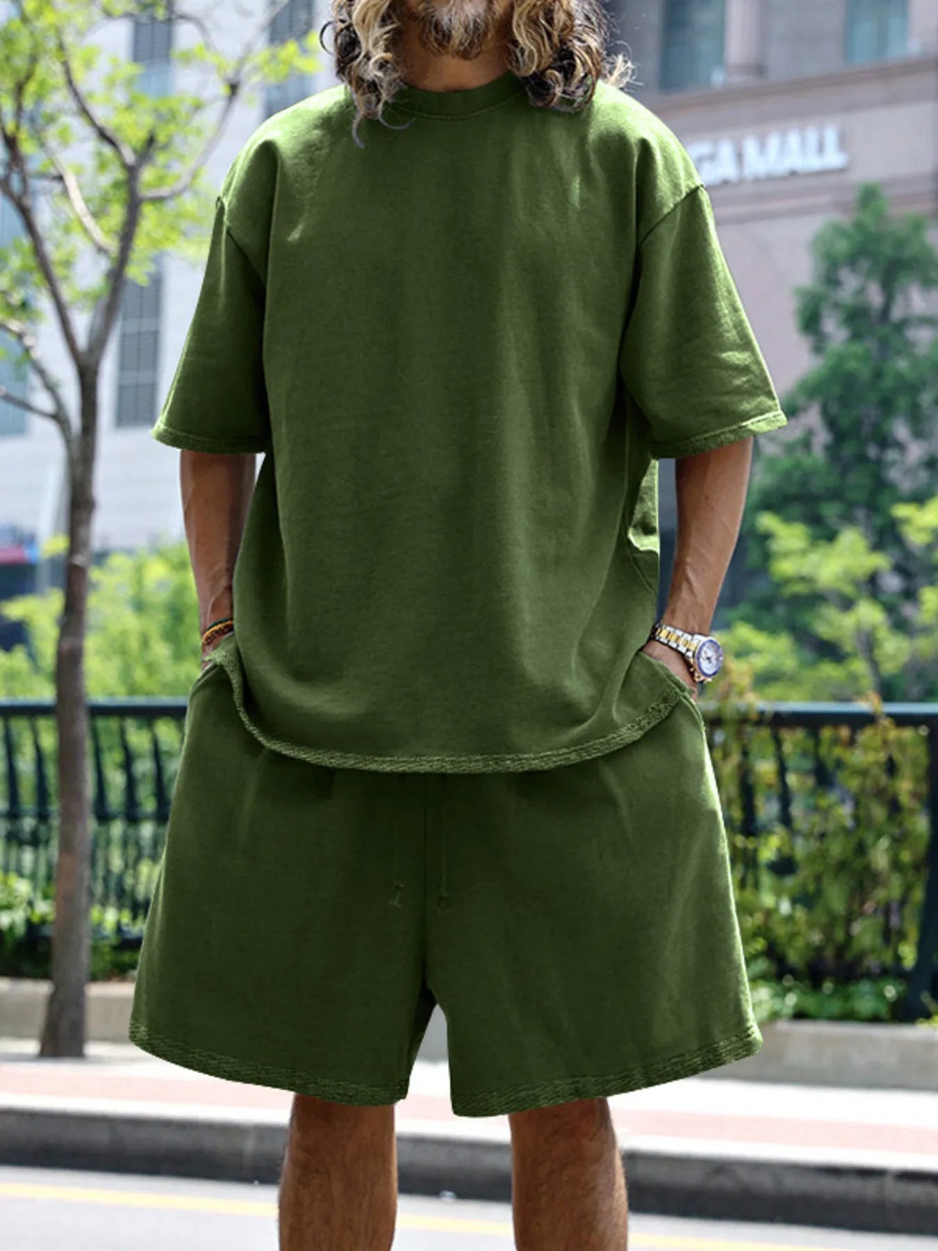 men's men's full size round neck short sleeve top and shorts set plus size - product detail