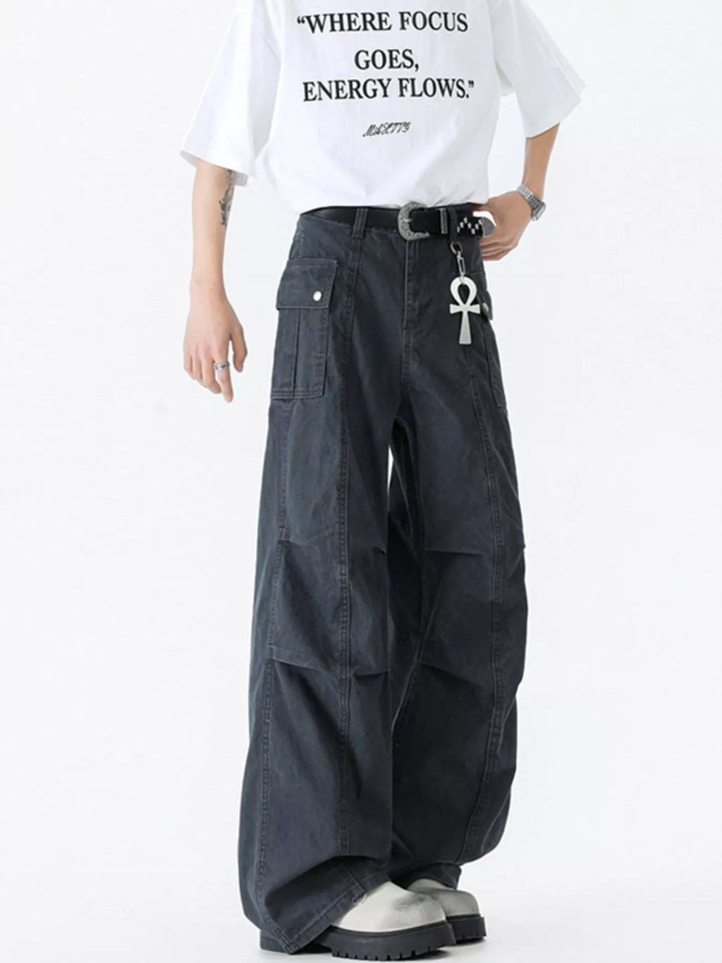 men's men's vintage wide leg cargo jeans - second view