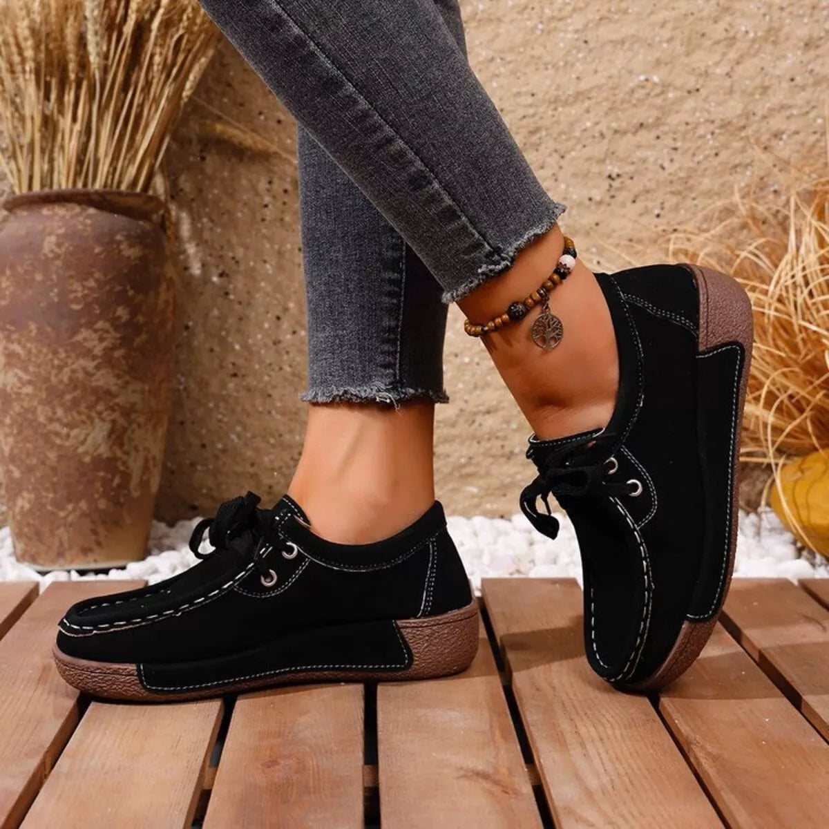 women's round toe lace up sneakers - second view