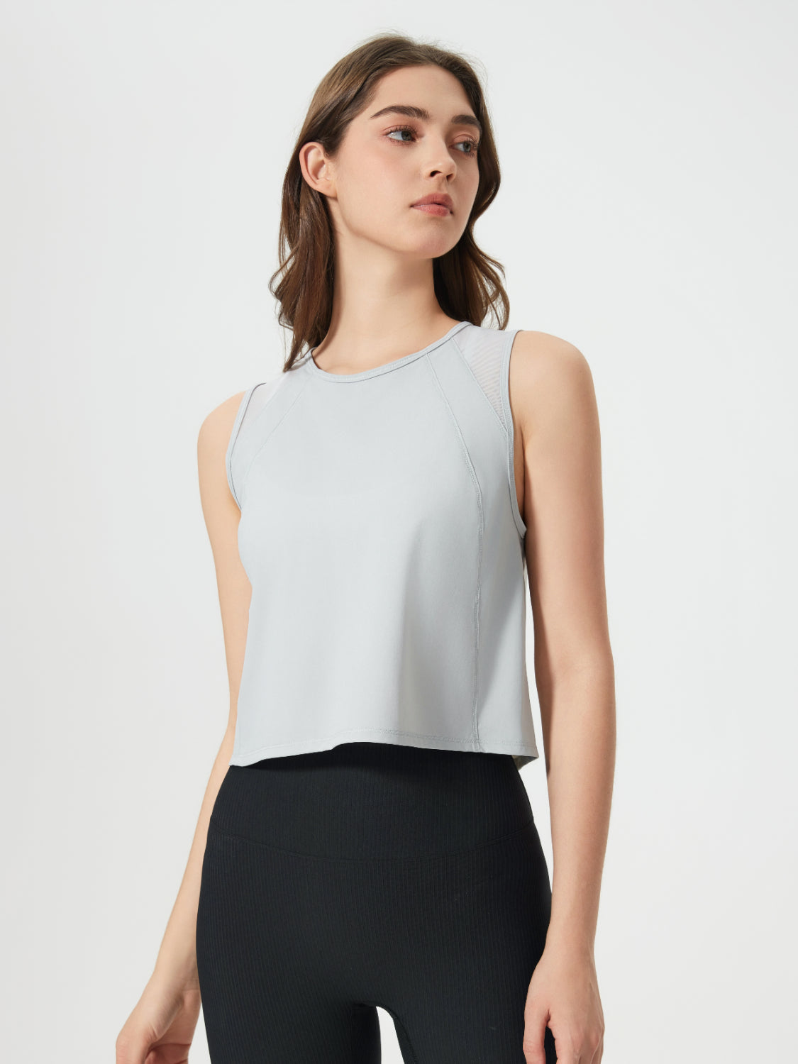 Millennia Round Neck Cropped Active Tank Light Gray