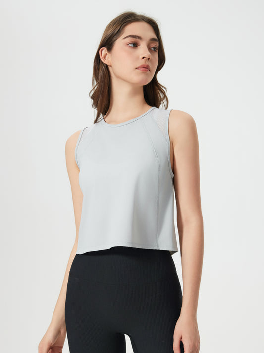 Millennia Round Neck Cropped Active Tank Light Gray