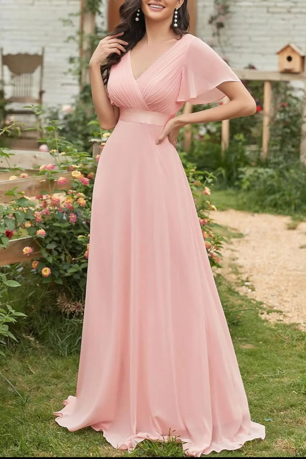 surplice flutter sleeve maxi dress shown as women’s dress