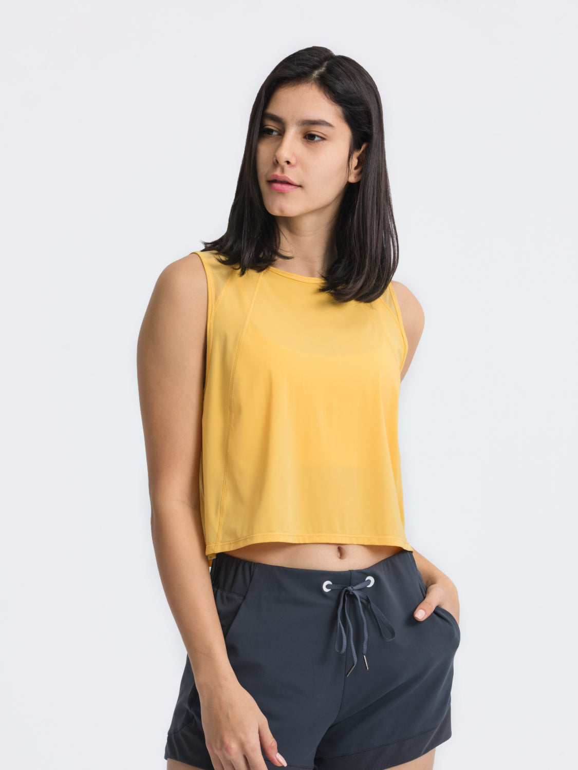 Millennia Round Neck Cropped Active Tank Gold