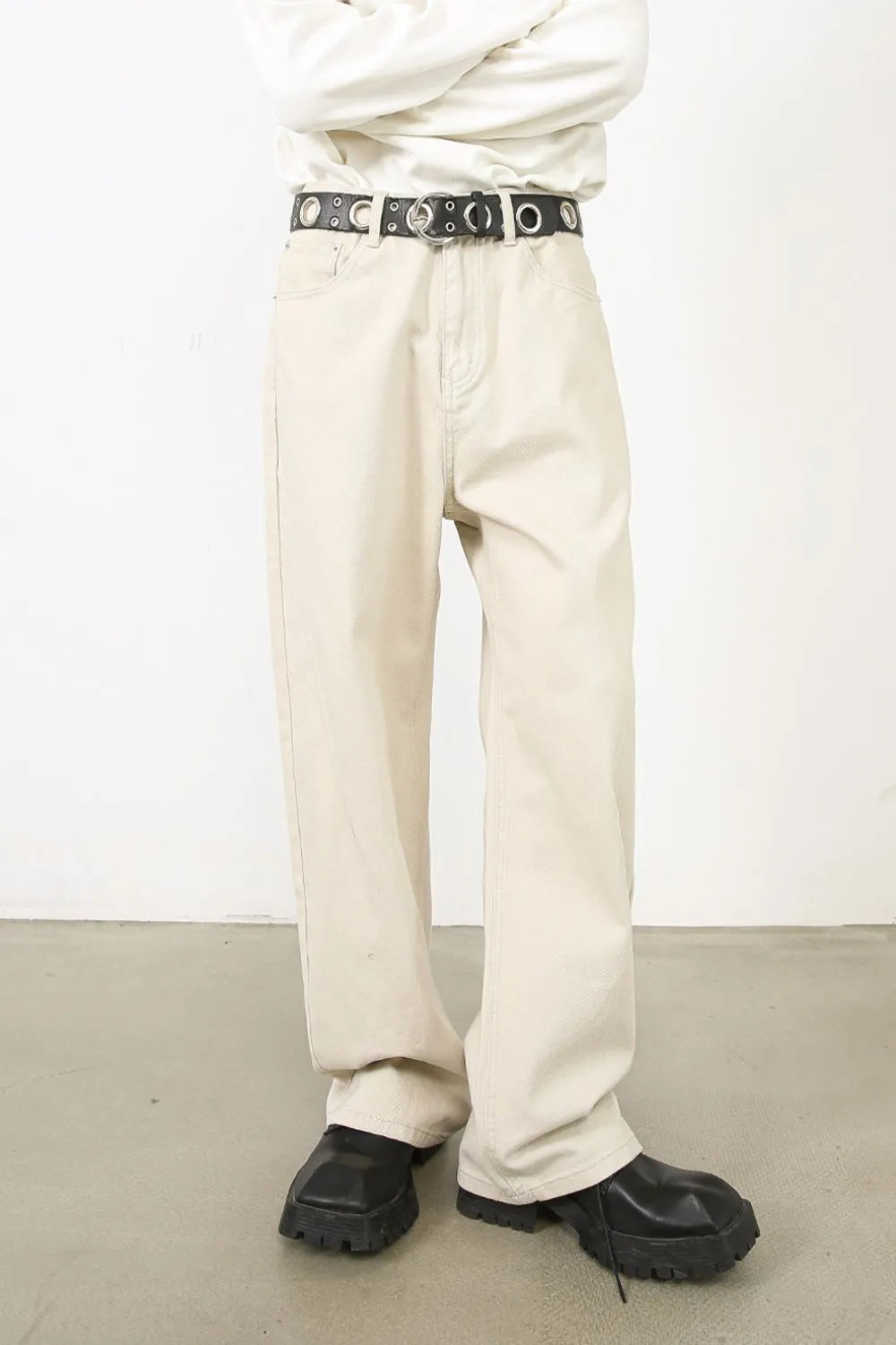 Men's Baggy Jeans with Pockets Beige