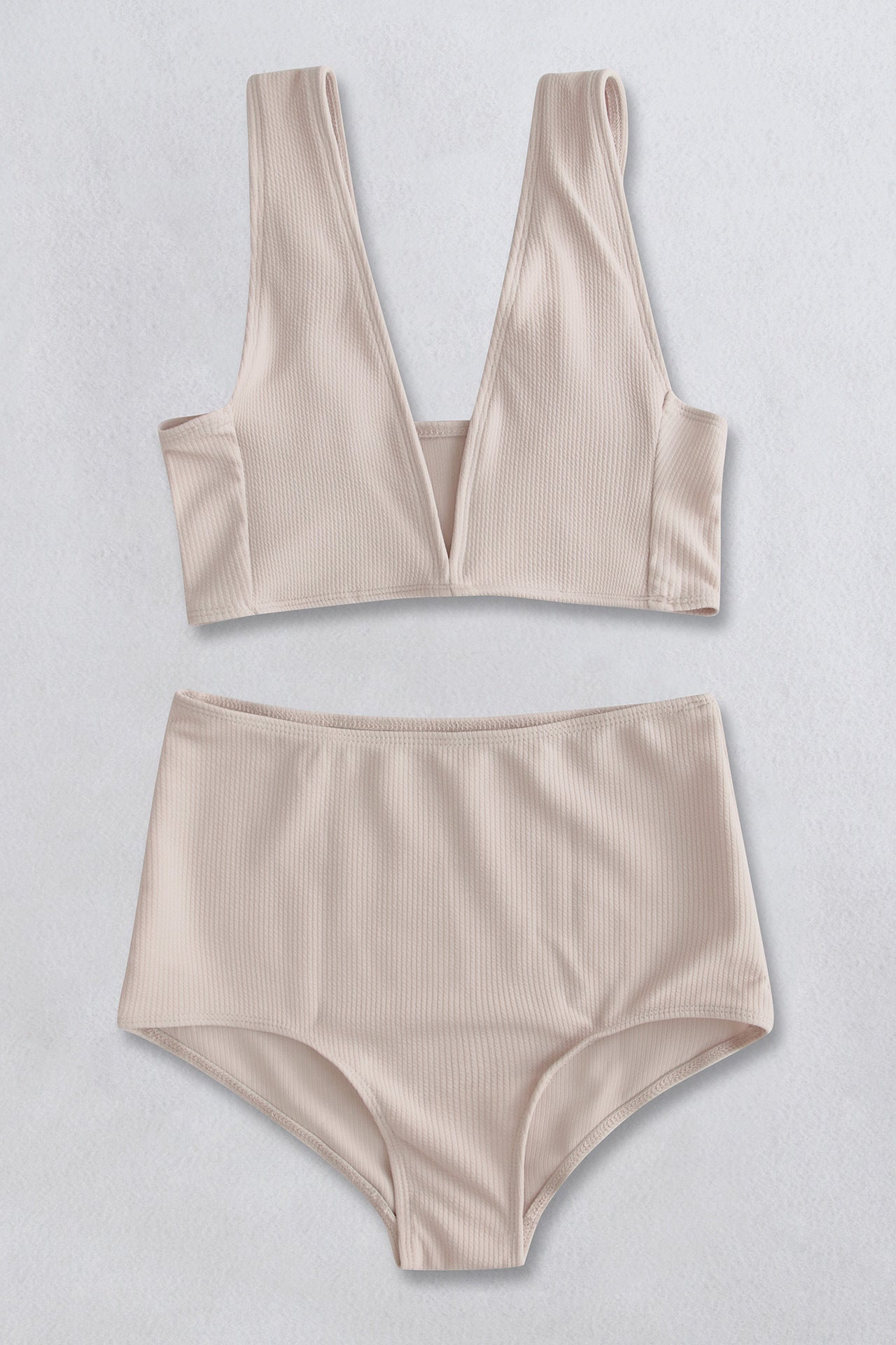 Ribbed V-Neck Bikini Set Cream L