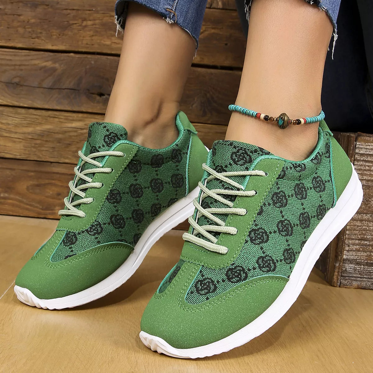women's floral patterned lace up sneakers - main product image
